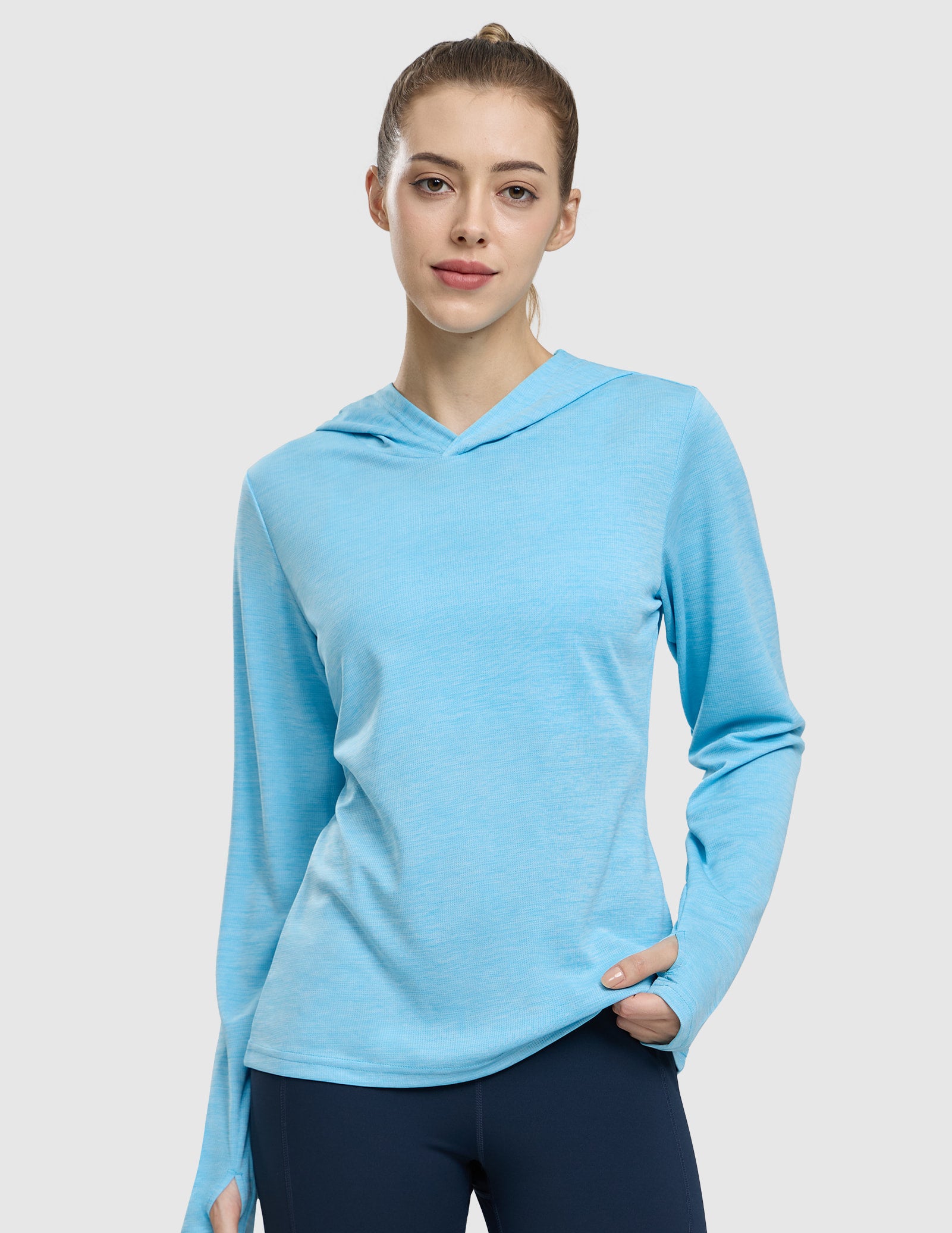 MIER Women's Long Sleeve Hooded Sun Shirt UPF 50+ Performance Hoodie Women Shirts Heather Sky Blue / XS