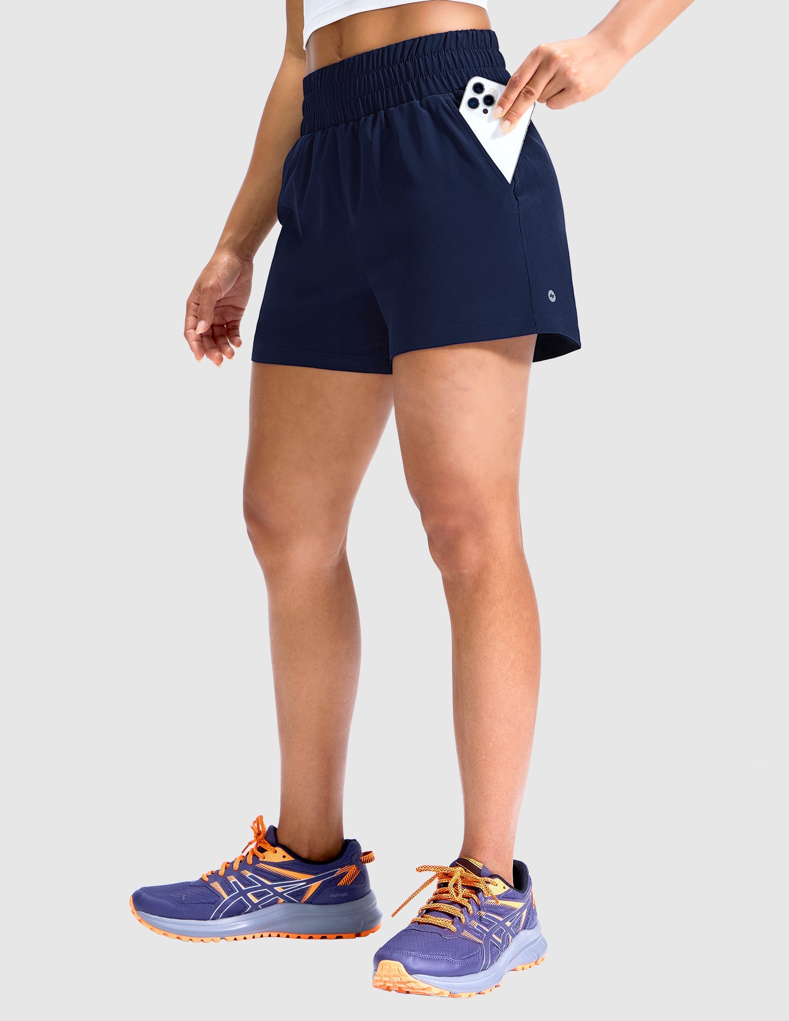 MIER Women’s Running Shorts Quick Dry Mid Waist Athletic Shorts 4" Inseam 3 Pockets Women Shorts Navy / XS