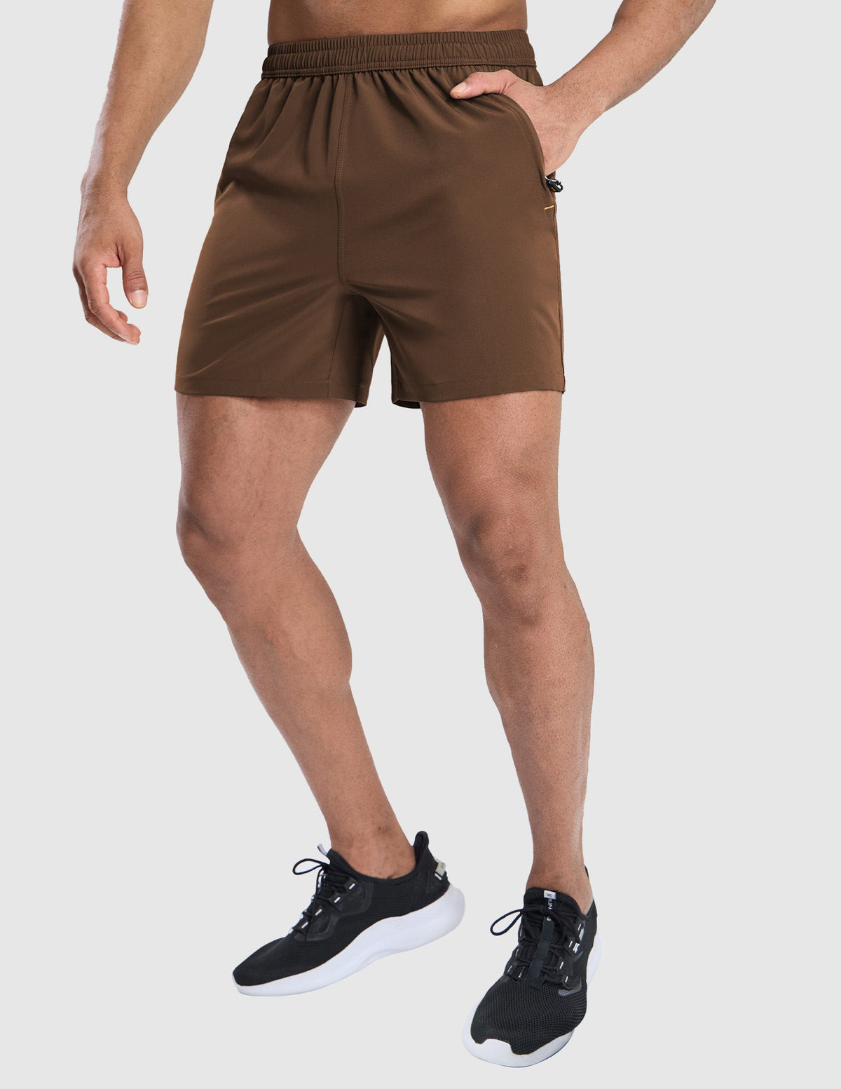 MIER Men's 5 Inch Dry Fit Running Shorts with Zipper Pockets Men's Shorts Brown / S
