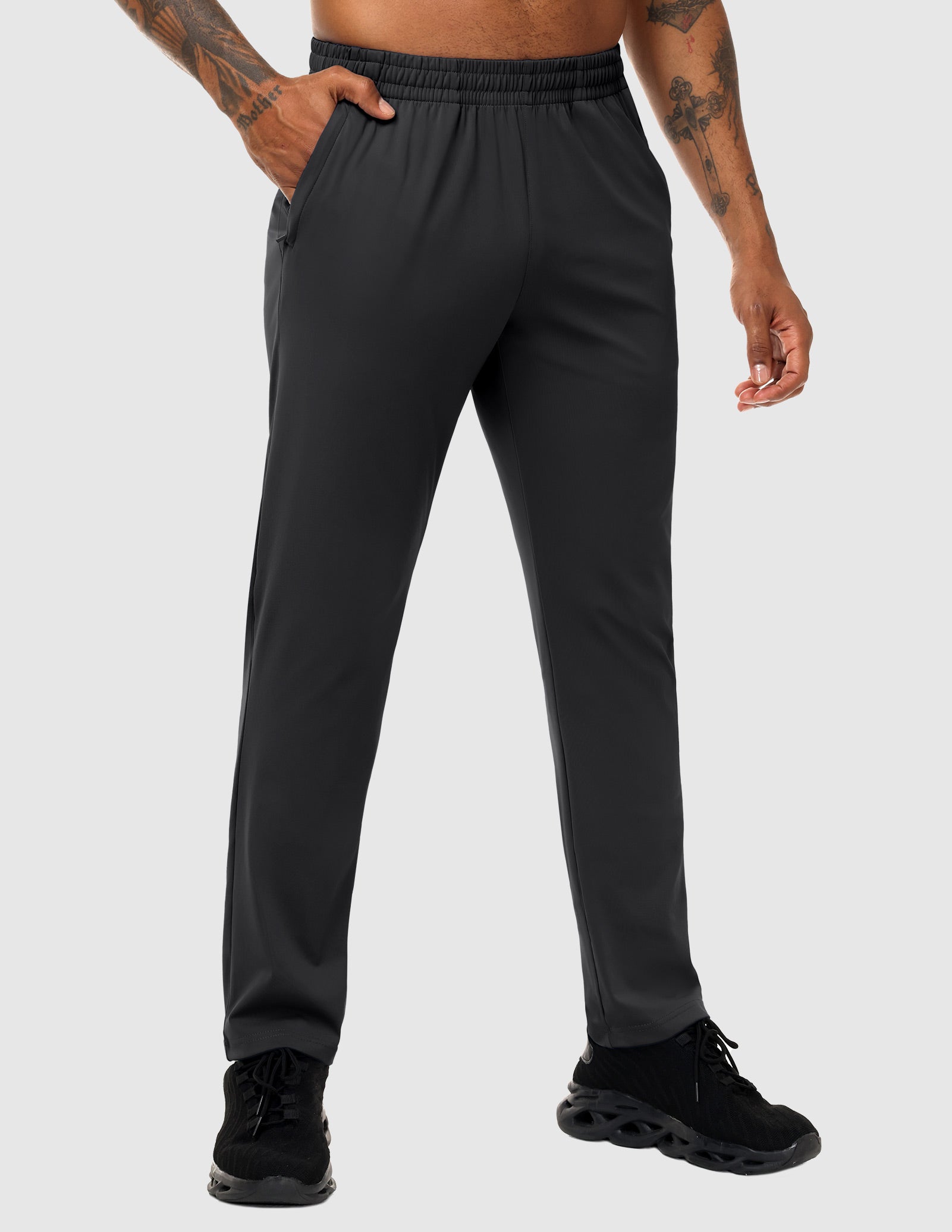 MIER Men’s Workout Sweatpants Lightweight Jogging Track Pants with 3 Zipper Pockets Men's Train Pants Dark Grey / S