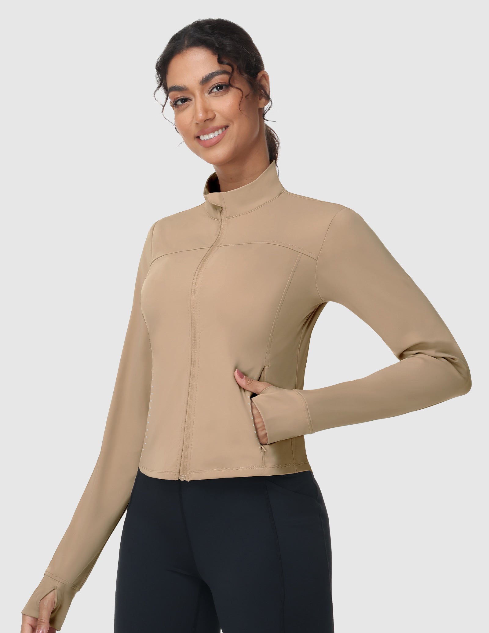 MIER Women's Slim Fit Full Zip Workout Jacket with Zipper Pockets | Lightweight Running Track Top Women Active Shirt