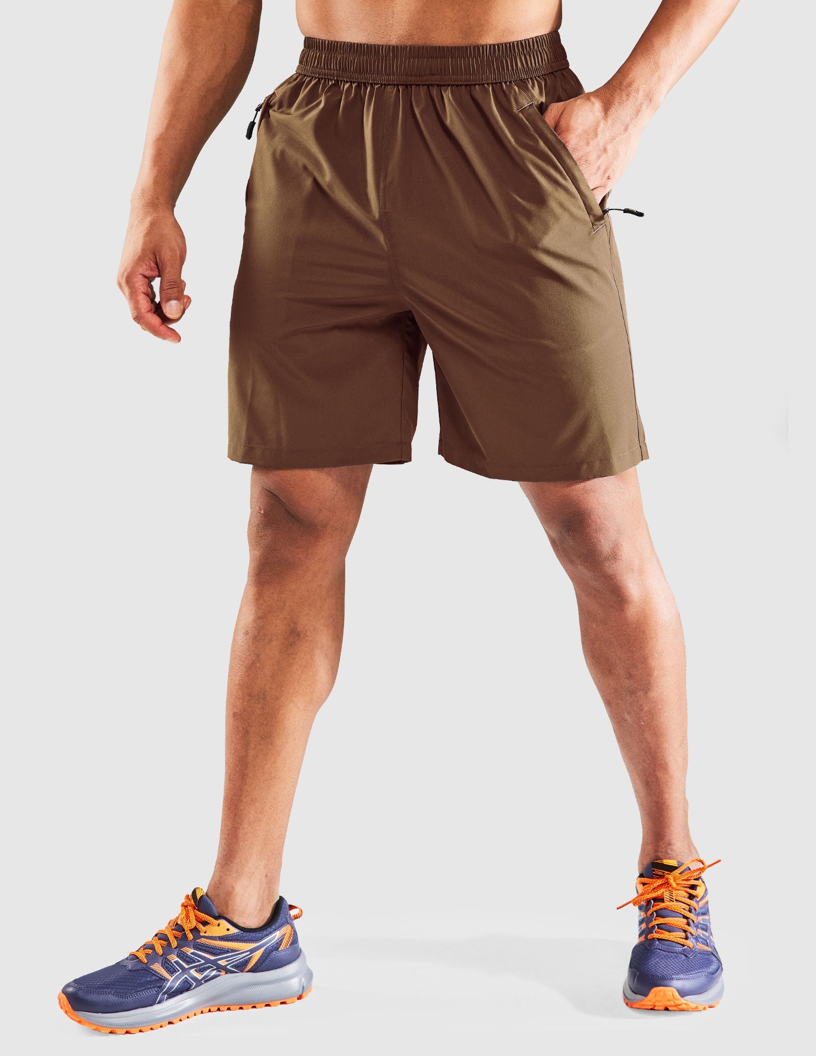 Pantalones cortos para correr de secado rápido para hombre con bolsillo con cremallera de 7 pulgadas