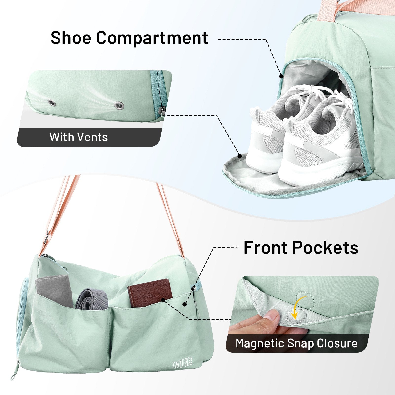 MIER Women's Gym Bag & Sports Duffel with Wet Pocket Gym Duffel Bag