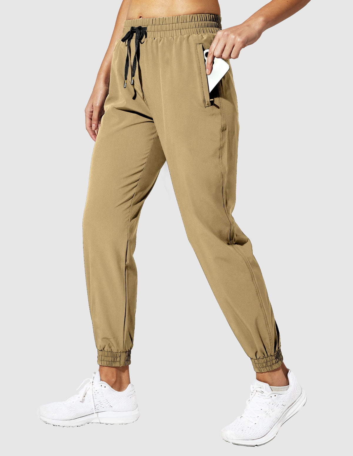 MIER Women's Running Joggers Quick Dry Stretchable and Zipper Pockets Women Active Pants Light Brown / XS