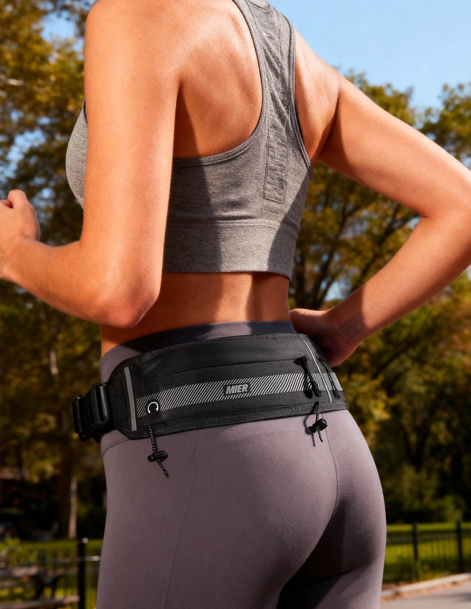 MIER Running Belt Slim Waist Pack with Bib Clips Phone Holder Running Belt