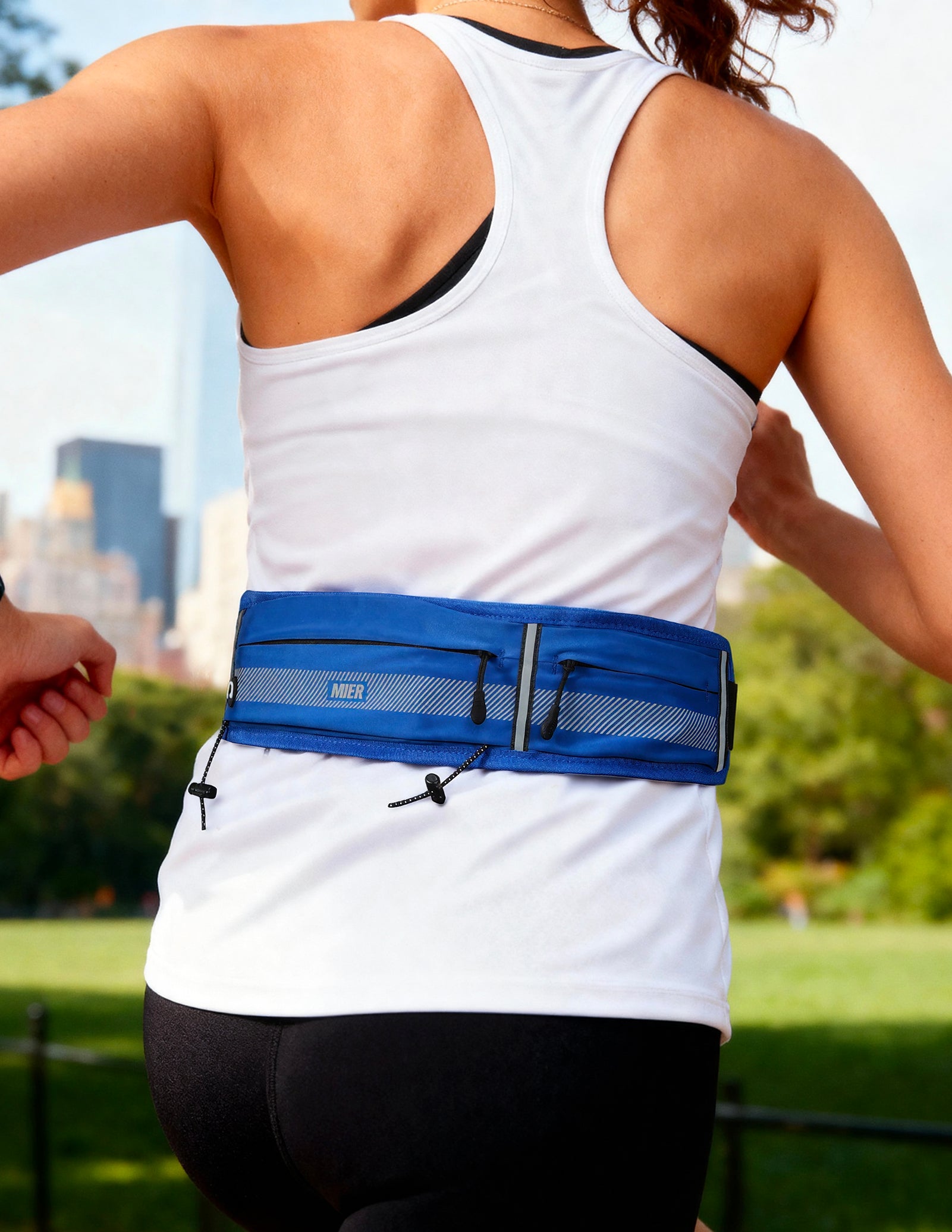 MIER Running Belt Slim Waist Pack with Bib Clips Phone Holder Running Belt