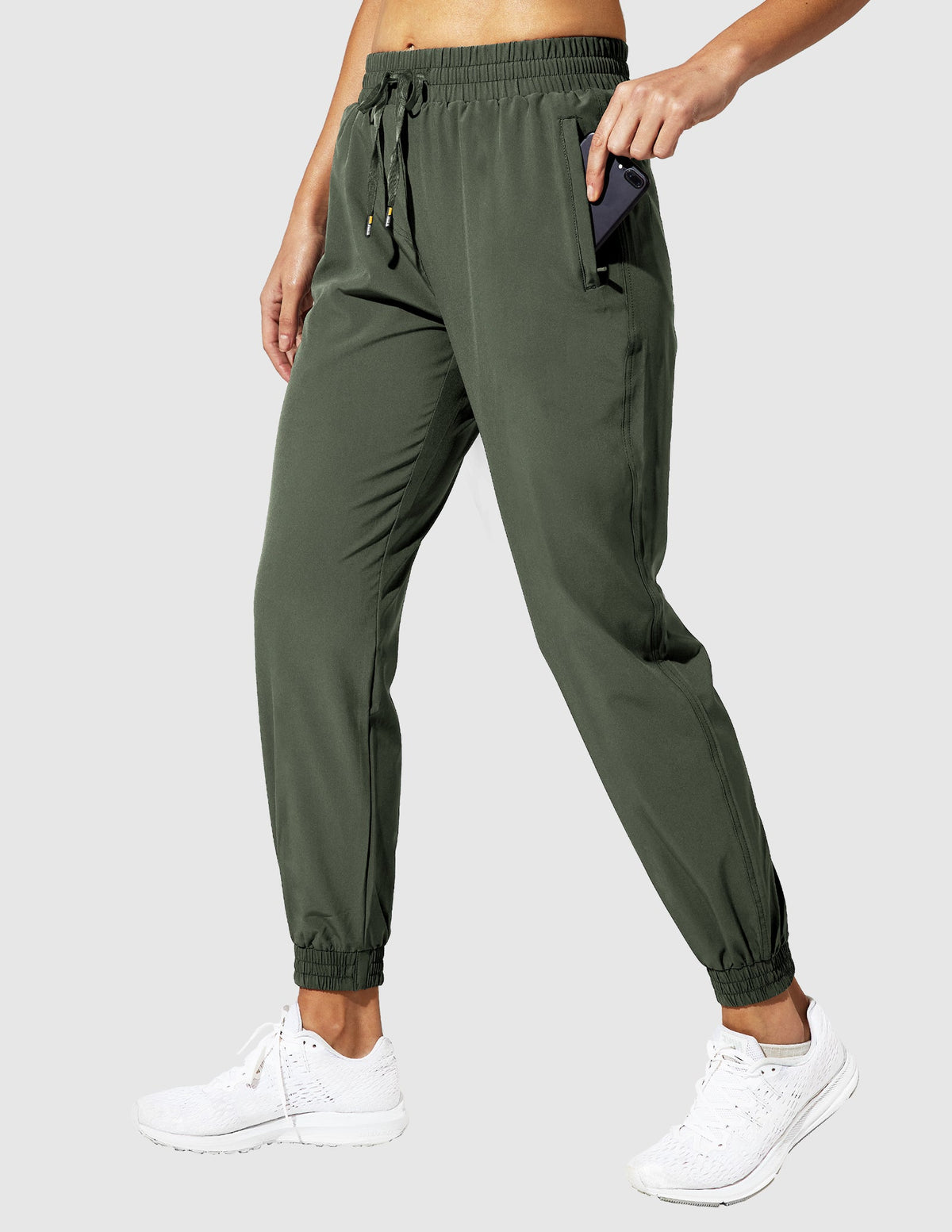MIER Women's Running Joggers Quick Dry Stretchable and Zipper Pockets Women Active Pants Olive Green / XS