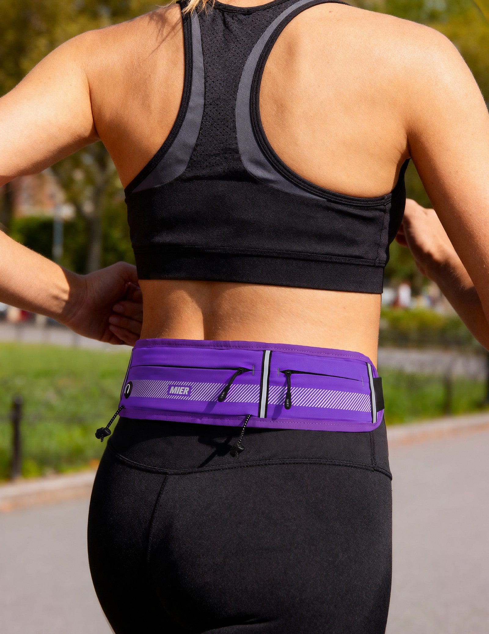 MIER Running Belt Slim Waist Pack with Bib Clips Phone Holder Running Belt