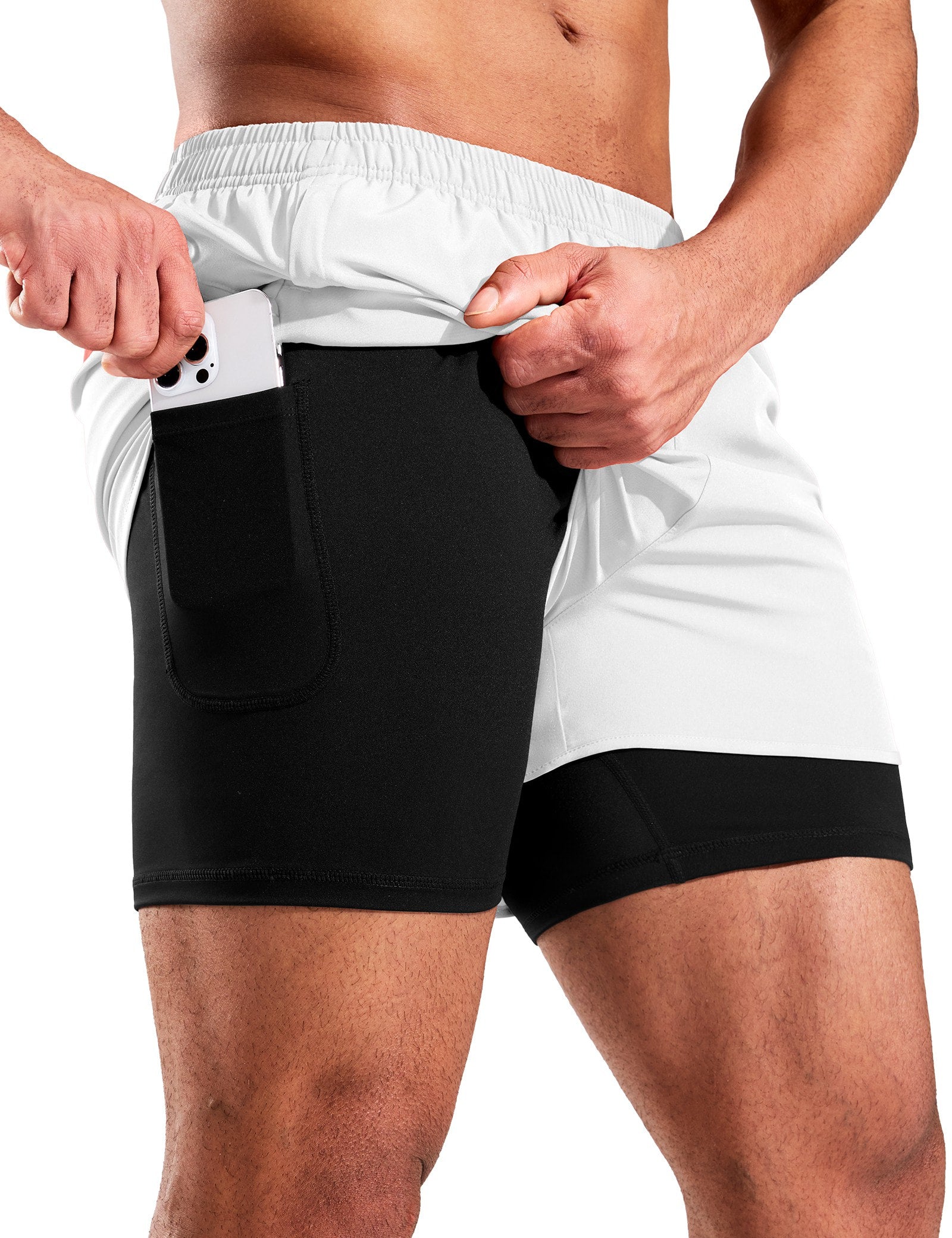 MIER Men’s 2-in-1 Running Shorts 3" Quick Dry with Compression Liner Men's Shorts White Black / XS