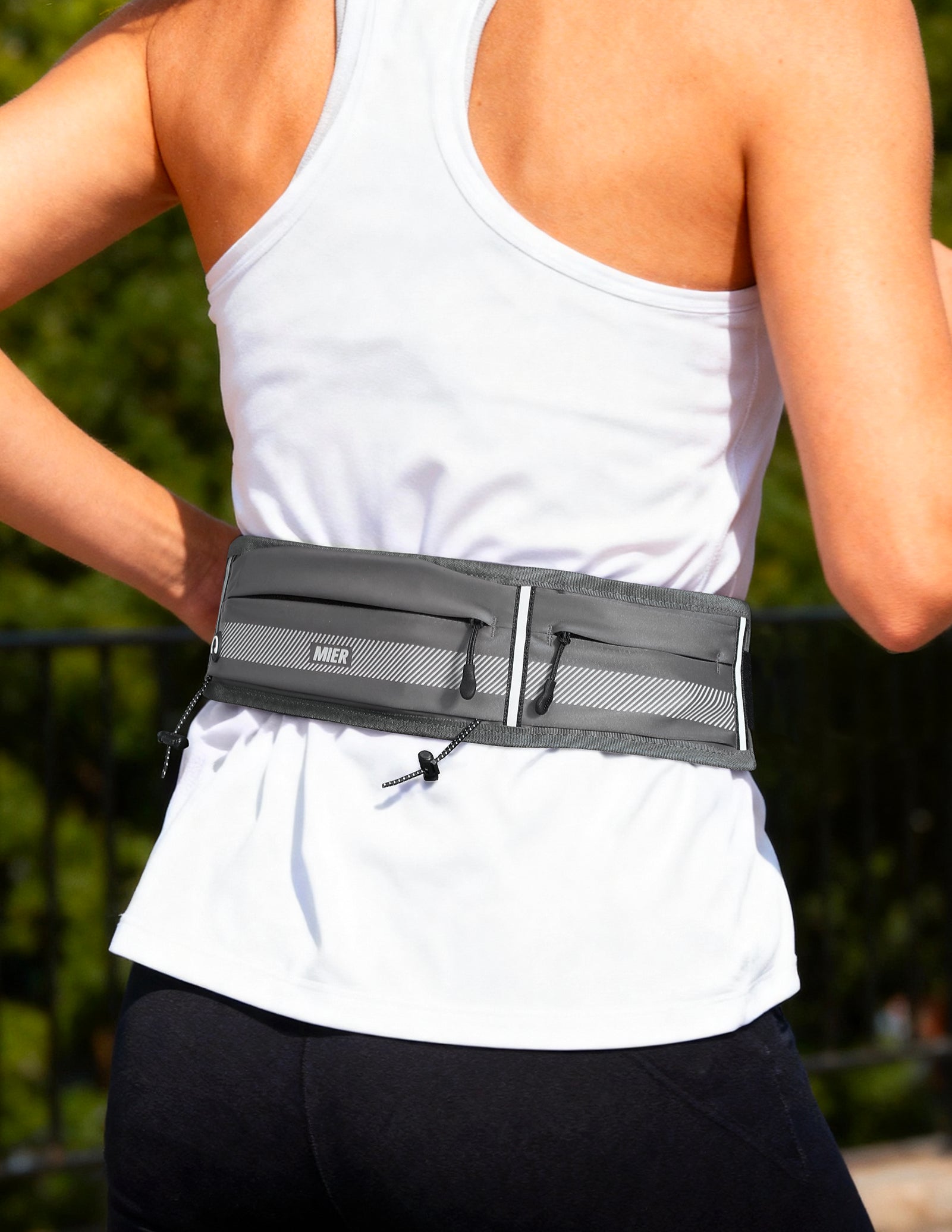 MIER Running Belt Slim Waist Pack with Bib Clips Phone Holder Running Belt