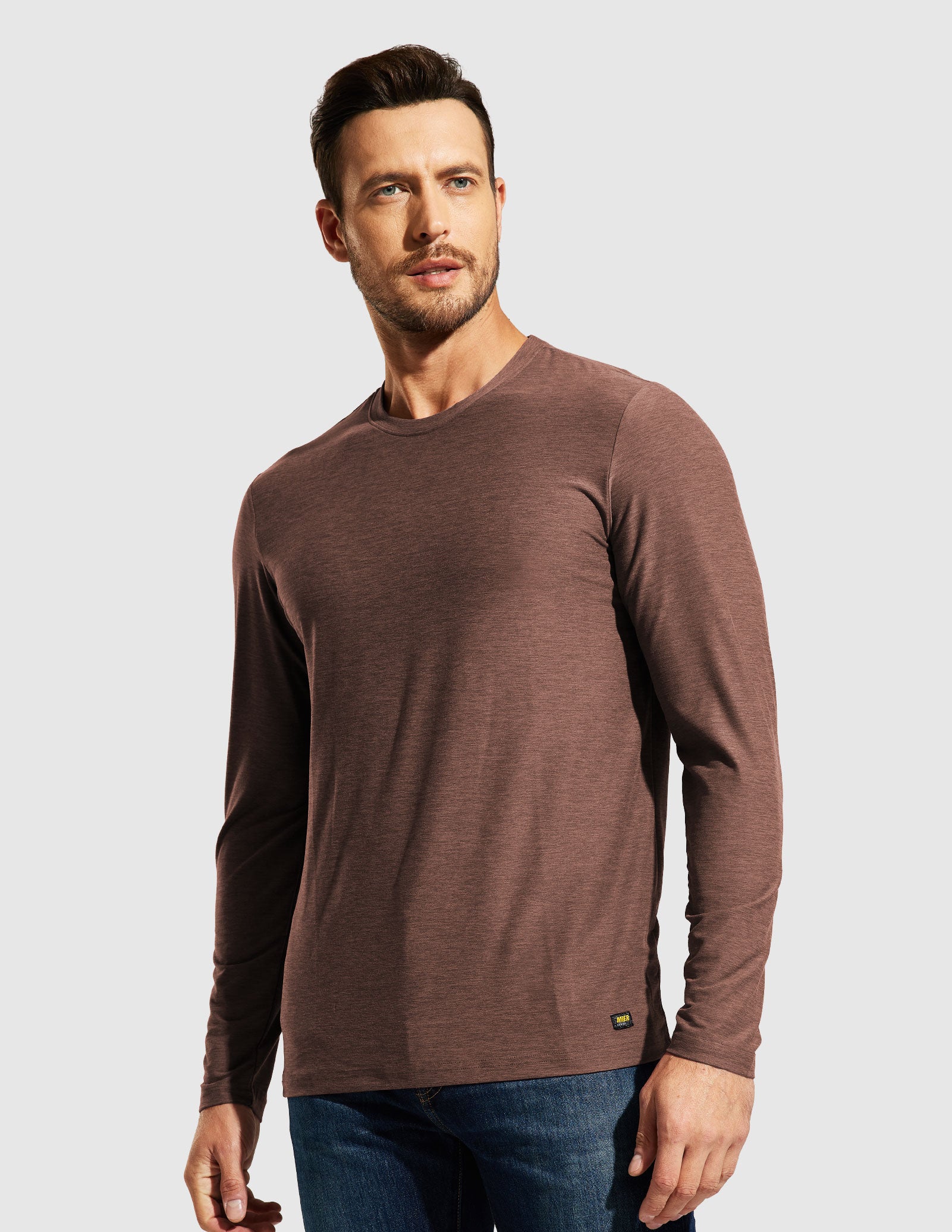 MIER Men’s Buttery Soft Long Sleeve Athletic Crew Neck Tee Men's Shirt Brown / S