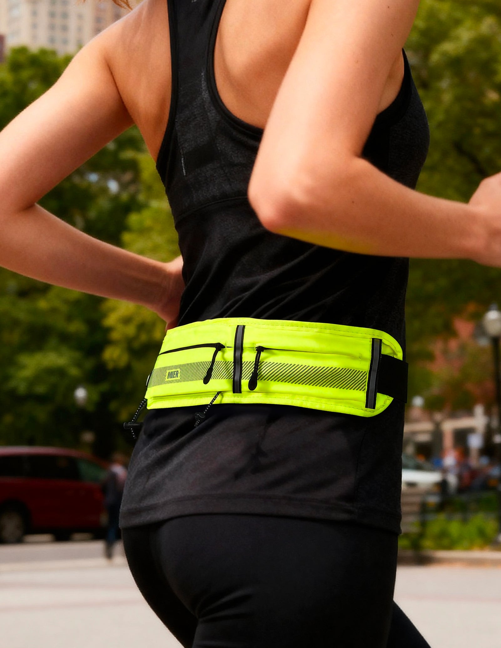MIER Running Belt Slim Waist Pack with Bib Clips Phone Holder Running Belt