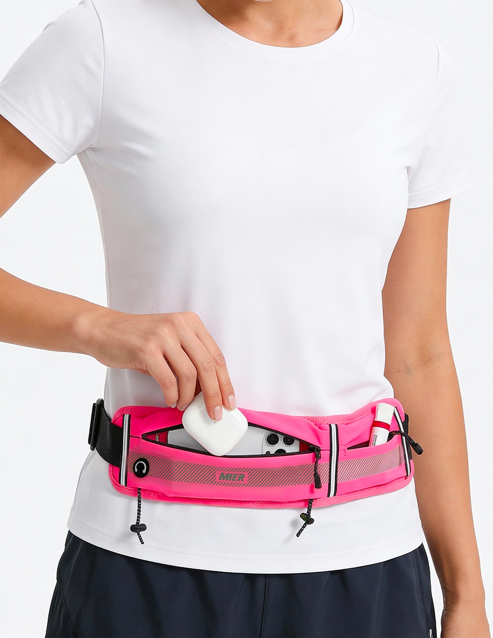 MIER Running Belt Slim Waist Pack with Bib Clips Phone Holder Running Belt