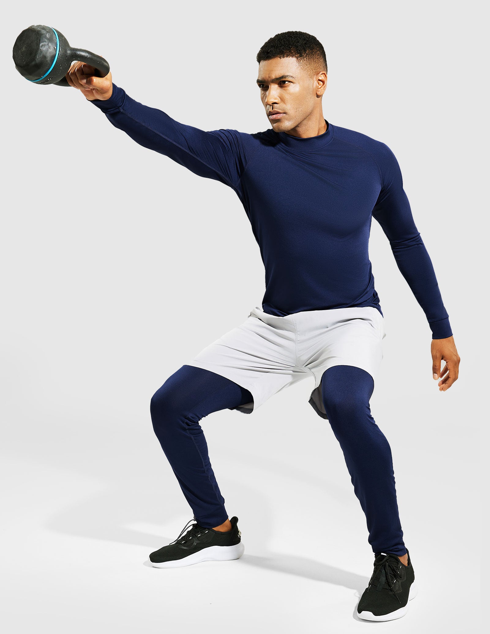 Men's Long Sleeve Mock Turtleneck Base Layer Workout Top