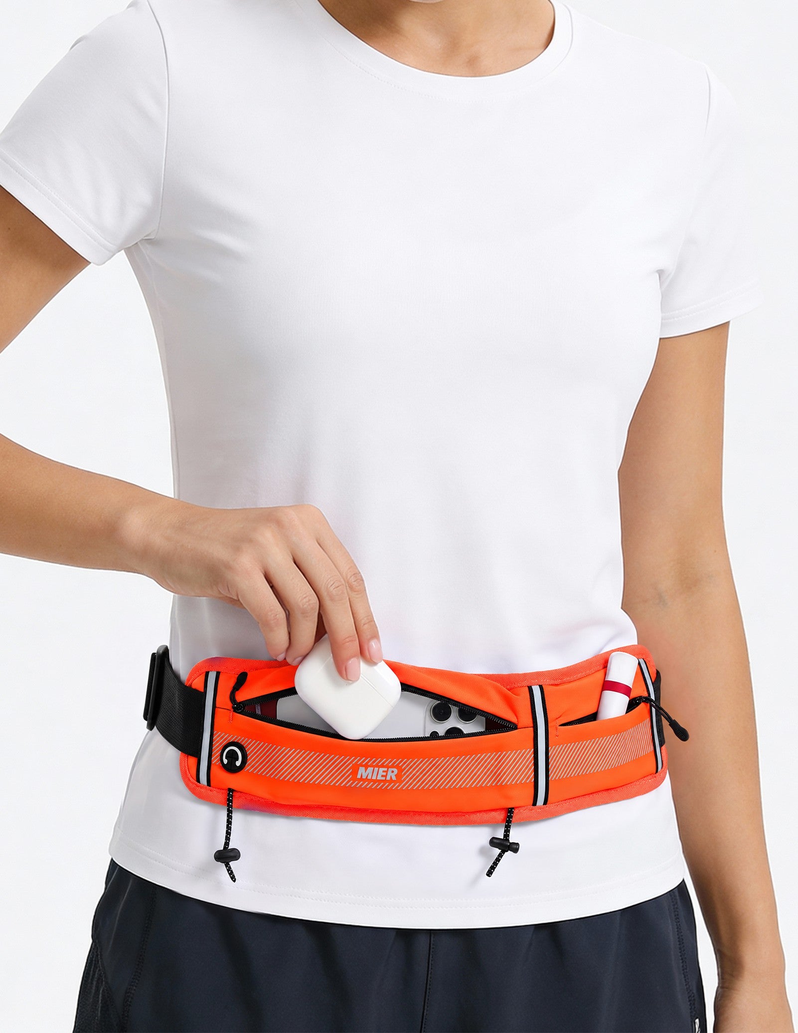 MIER Running Belt Slim Waist Pack with Bib Clips Phone Holder Running Belt
