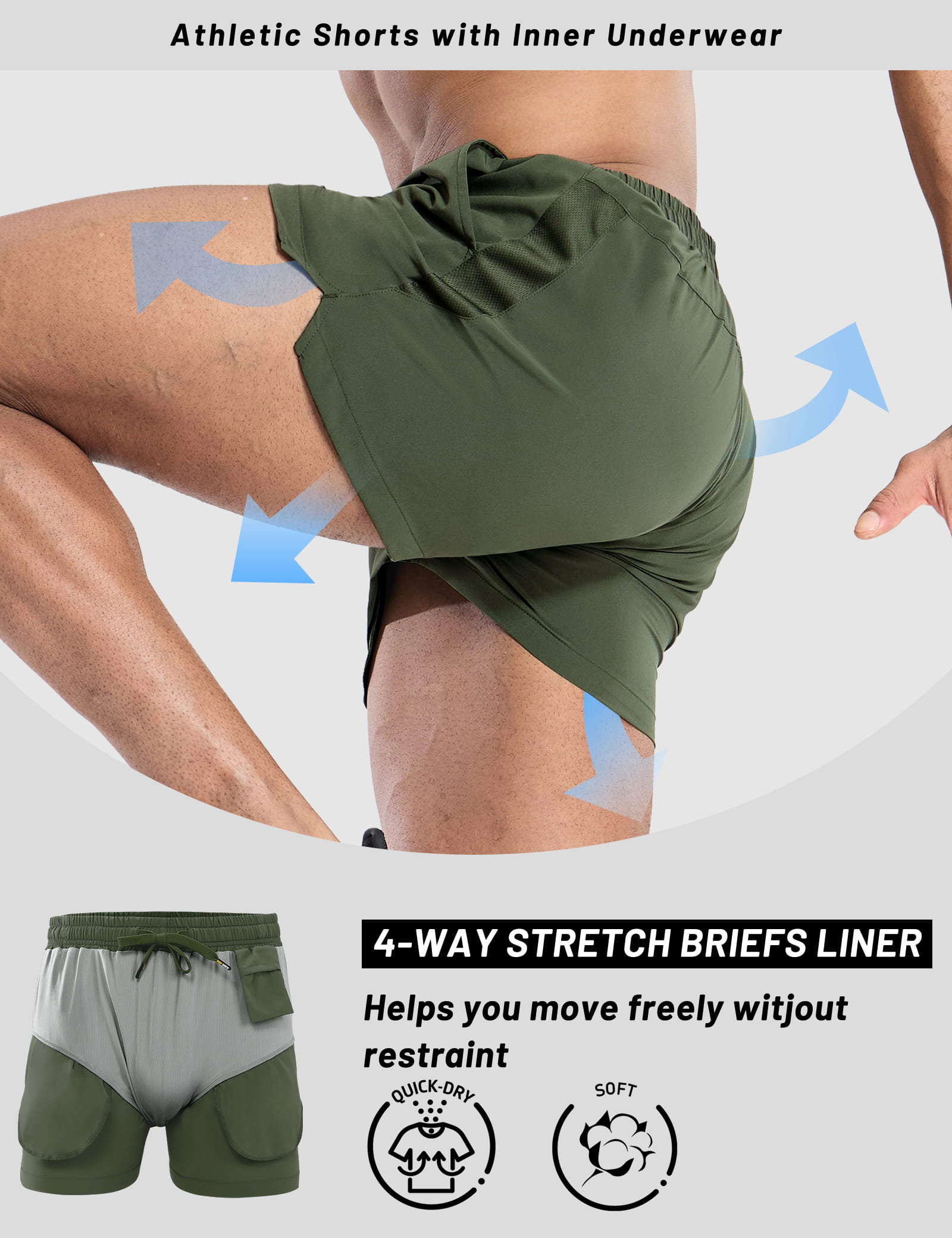 MIER Men's 3 Inch Running Shorts with Liner and Pockets Men's Shorts