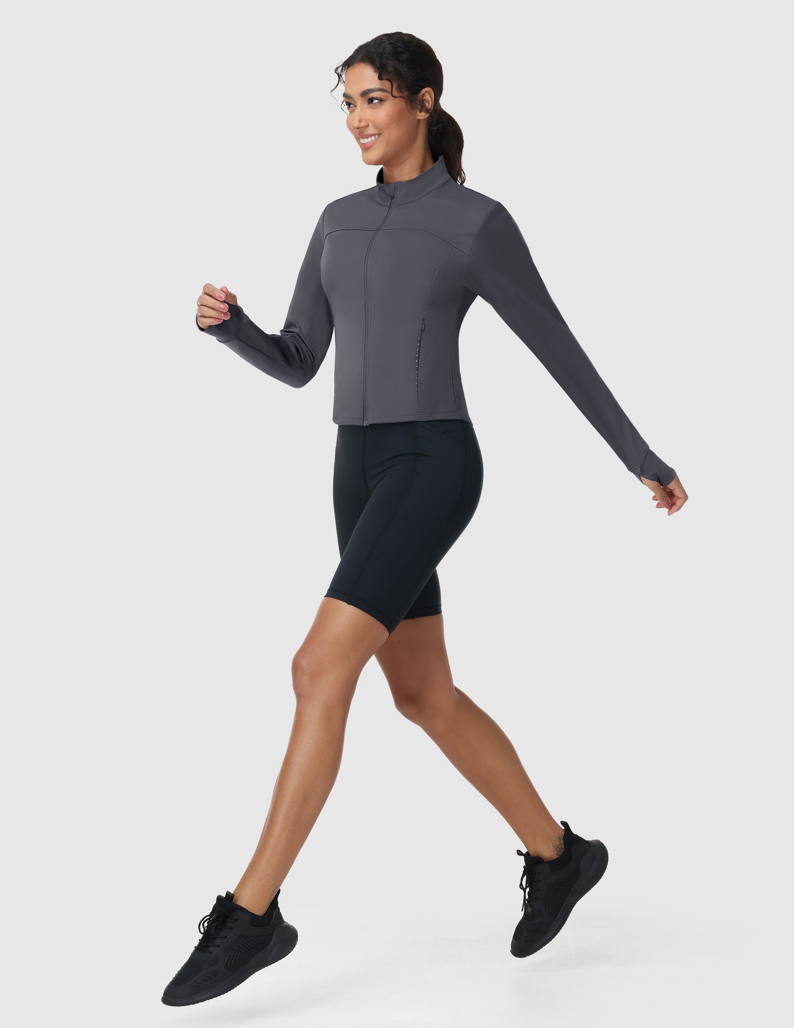 MIER Women's Slim Fit Full Zip Workout Jacket with Zipper Pockets | Lightweight Running Track Top Women Active Shirt