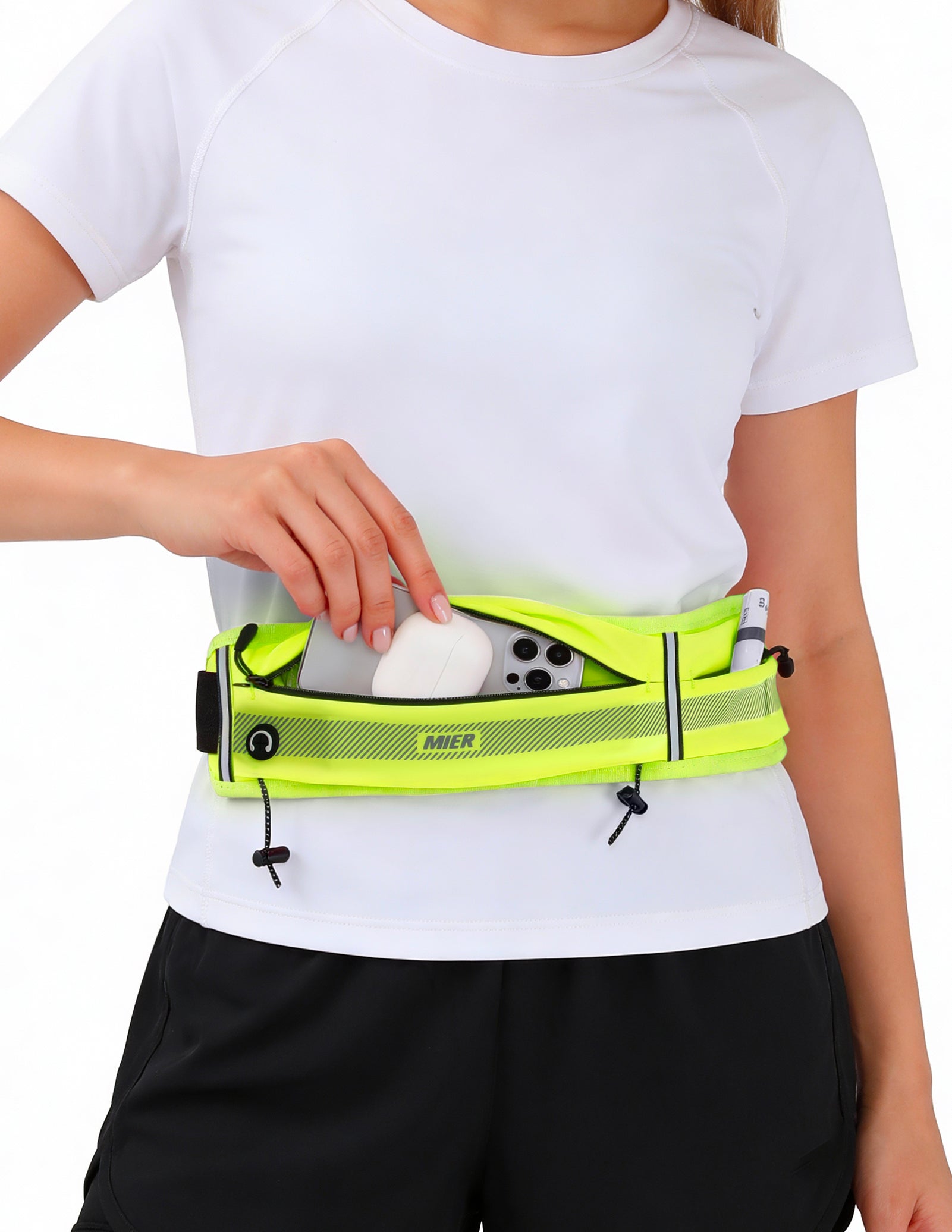 MIER Running Belt Slim Waist Pack with Bib Clips Phone Holder Running Belt