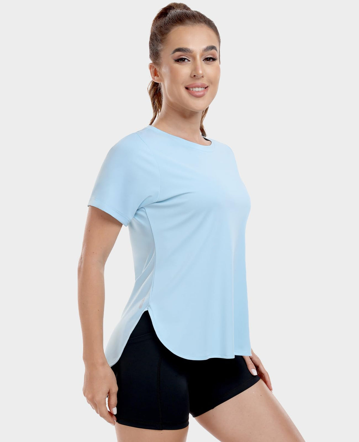 MIER Women's Moisture Wicking Running T-Shirt Lightweight and Durable Women Active Shirt Light Blue / XS