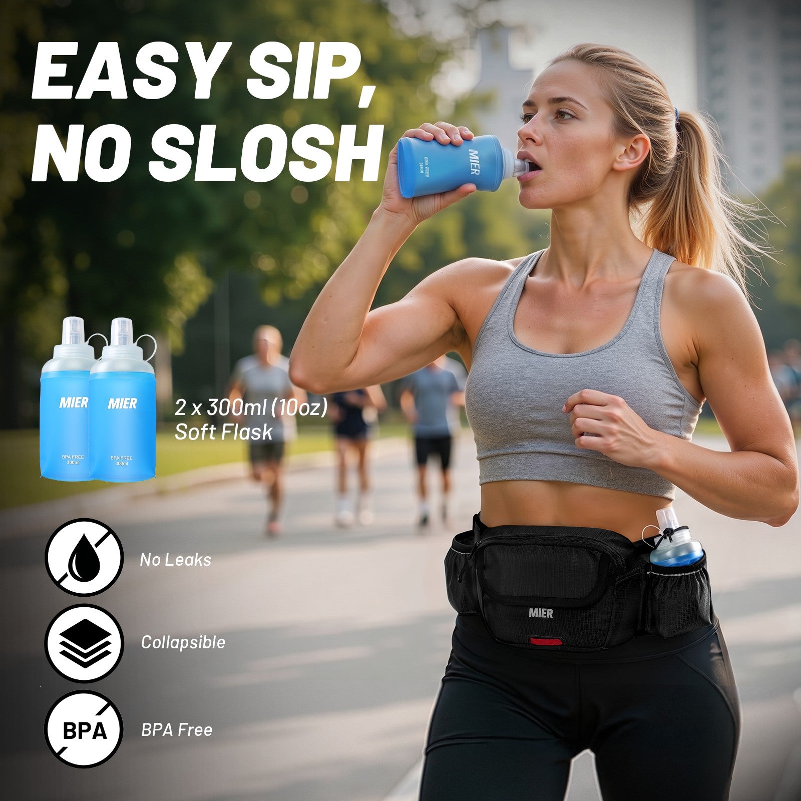 MIER Running Hydration Belt with 2 Soft Flasks Running Vest