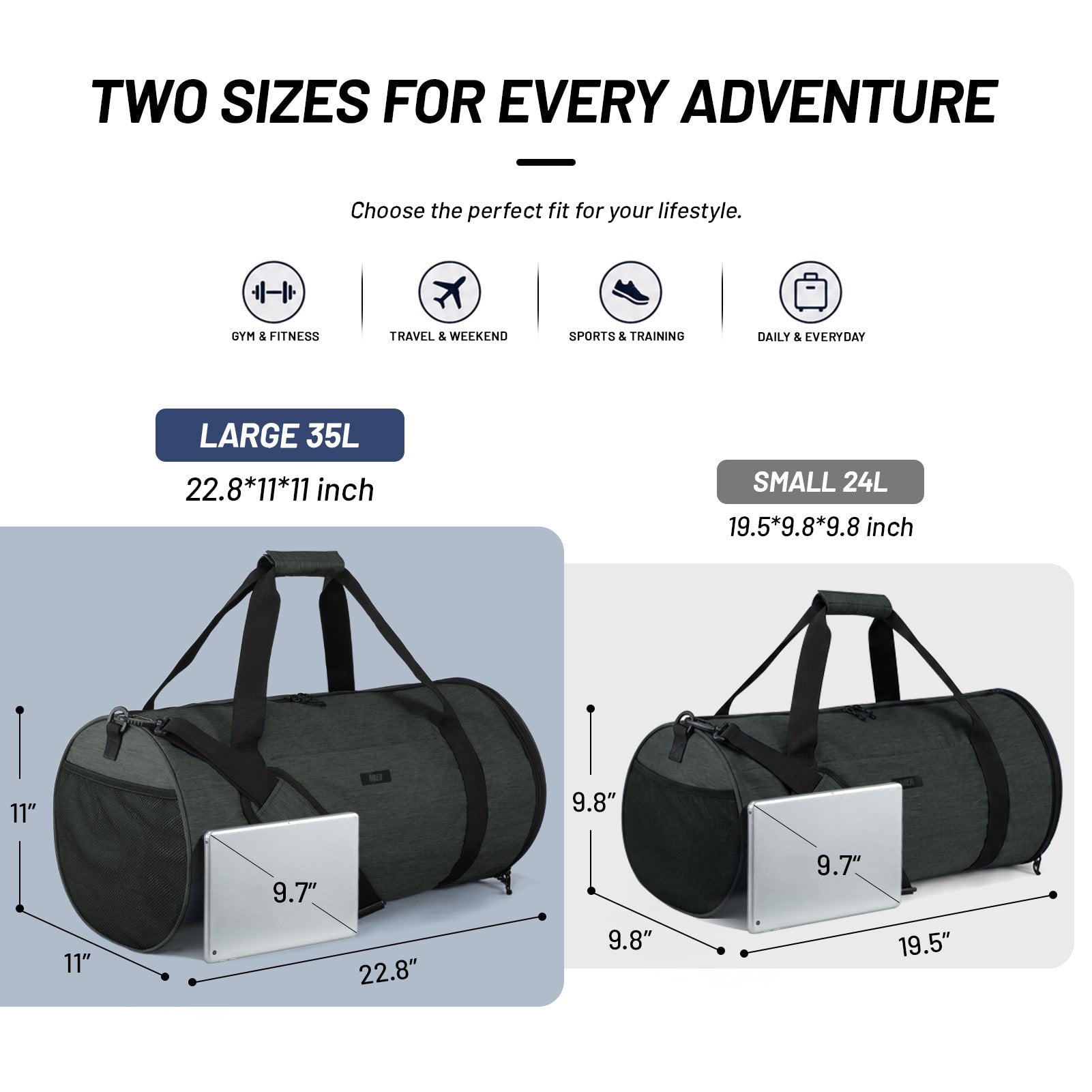 MIER Sports Duffle Bag with Shoe & Wet Pocket Gym Duffel Bag