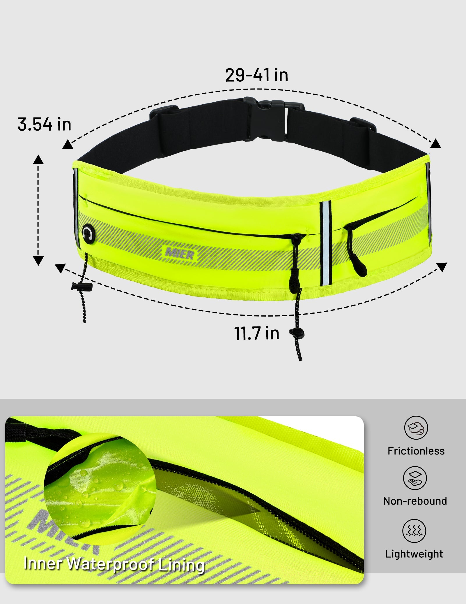 MIER Running Belt Slim Waist Pack with Bib Clips Phone Holder Running Belt