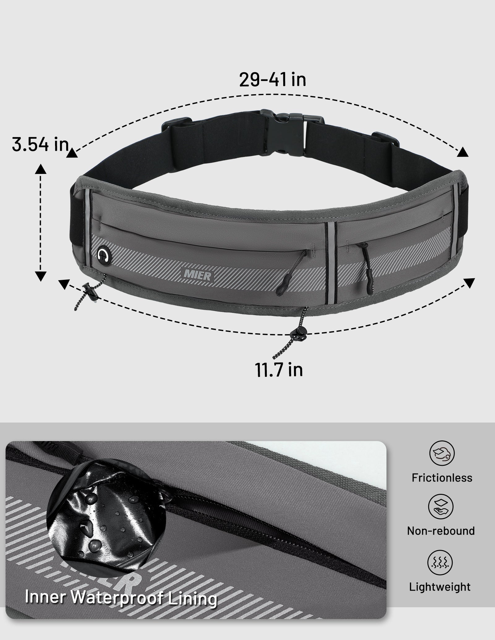 MIER Running Belt Slim Waist Pack with Bib Clips Phone Holder Running Belt