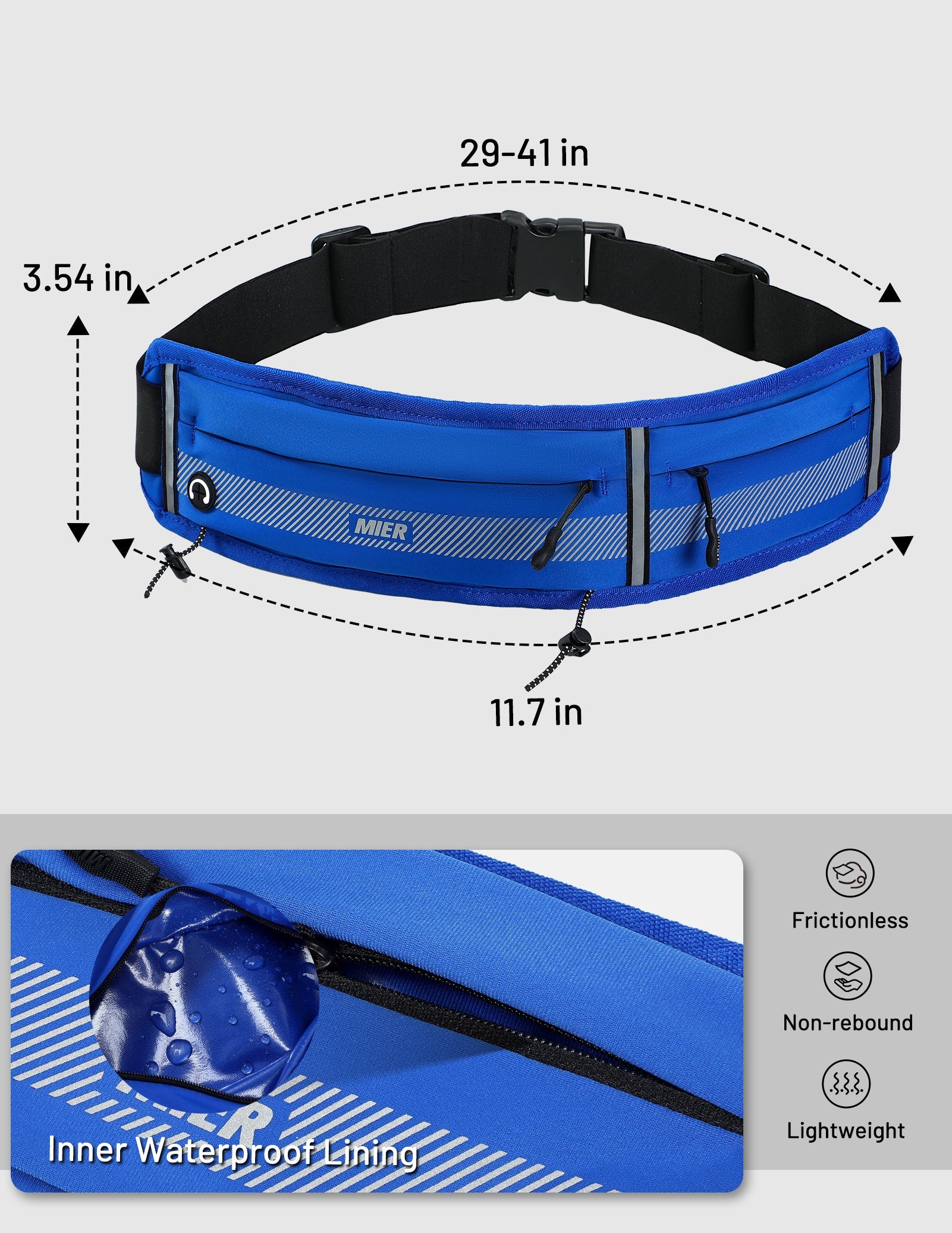 MIER Running Belt Slim Waist Pack with Bib Clips Phone Holder Running Belt