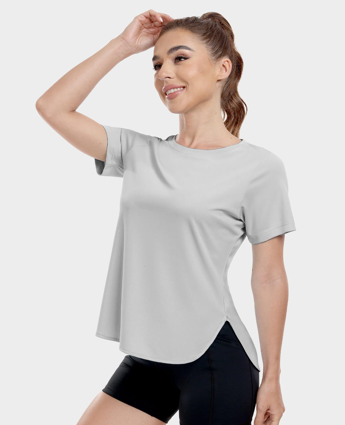 MIER Women's Moisture Wicking Running T-Shirt Lightweight and Durable Women Active Shirt Light Grey / XS