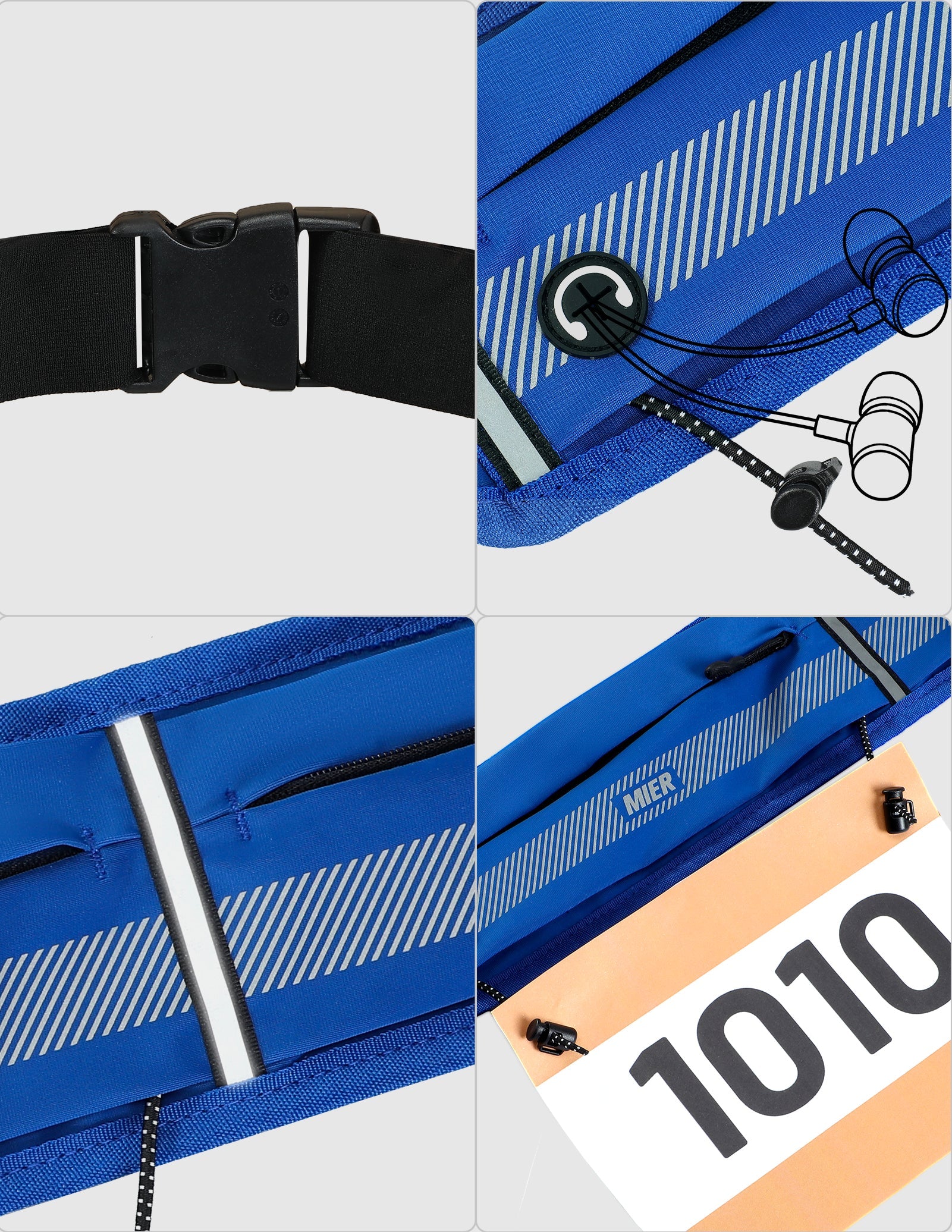 MIER Running Belt Slim Waist Pack with Bib Clips Phone Holder Running Belt