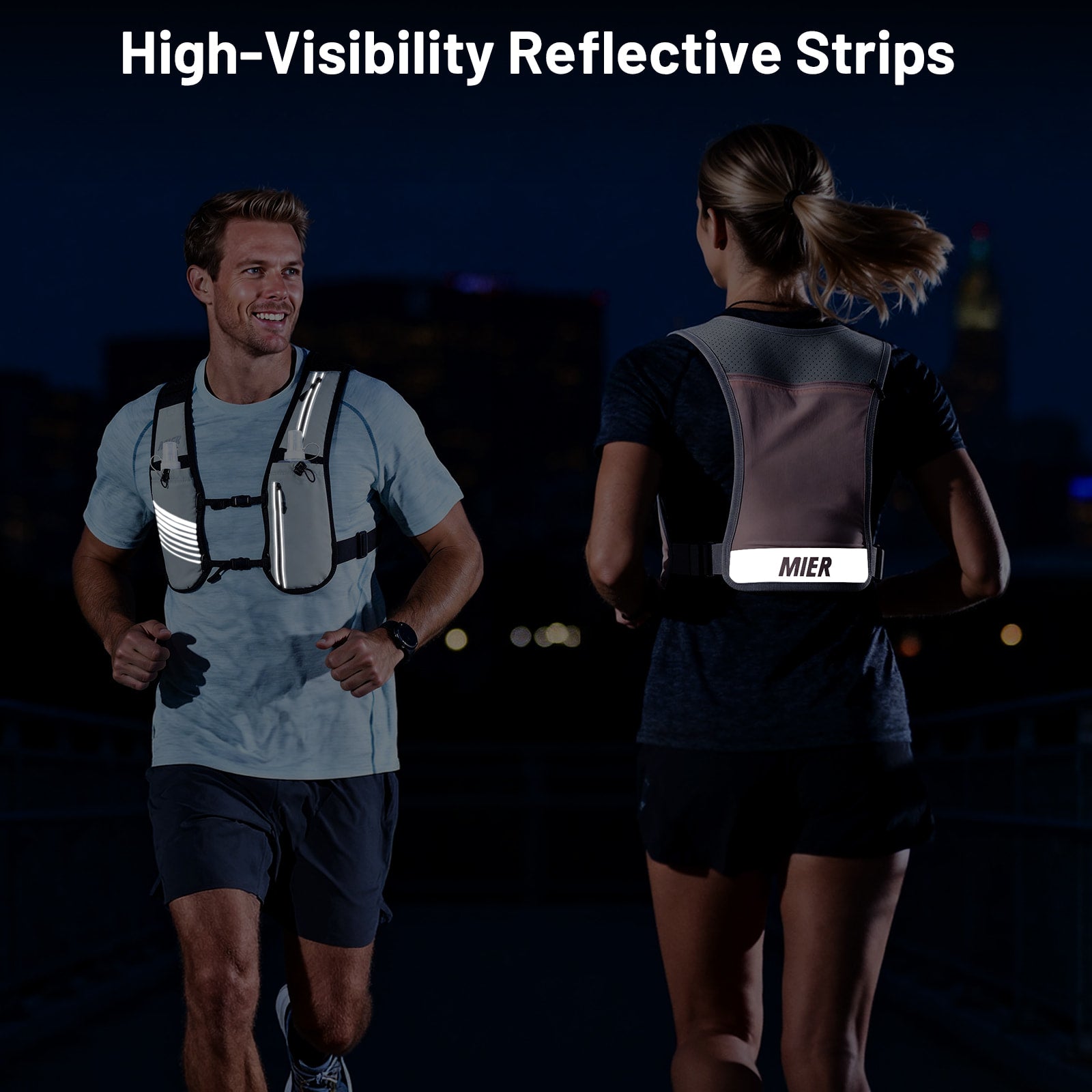 MIER Running Hydration Vest with 500ml Soft Flask Lightweight Reflective Vest Backpack for Women Men Running Vest