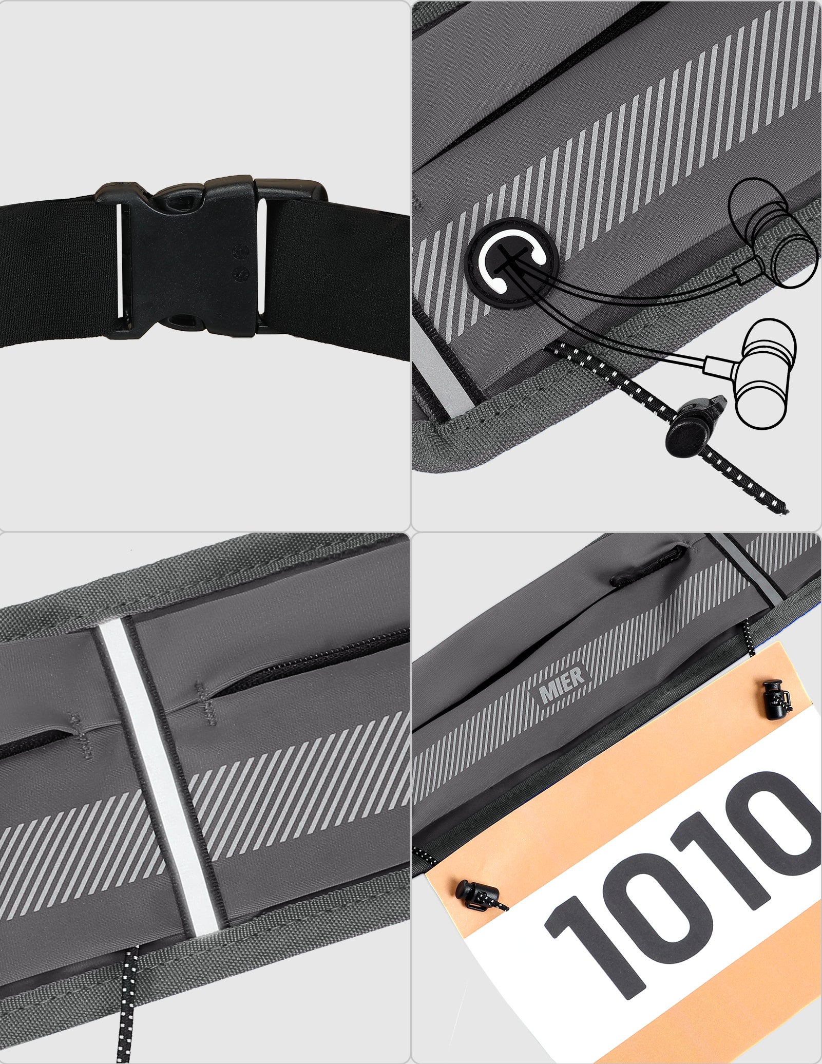 MIER Running Belt Slim Waist Pack with Bib Clips Phone Holder Running Belt