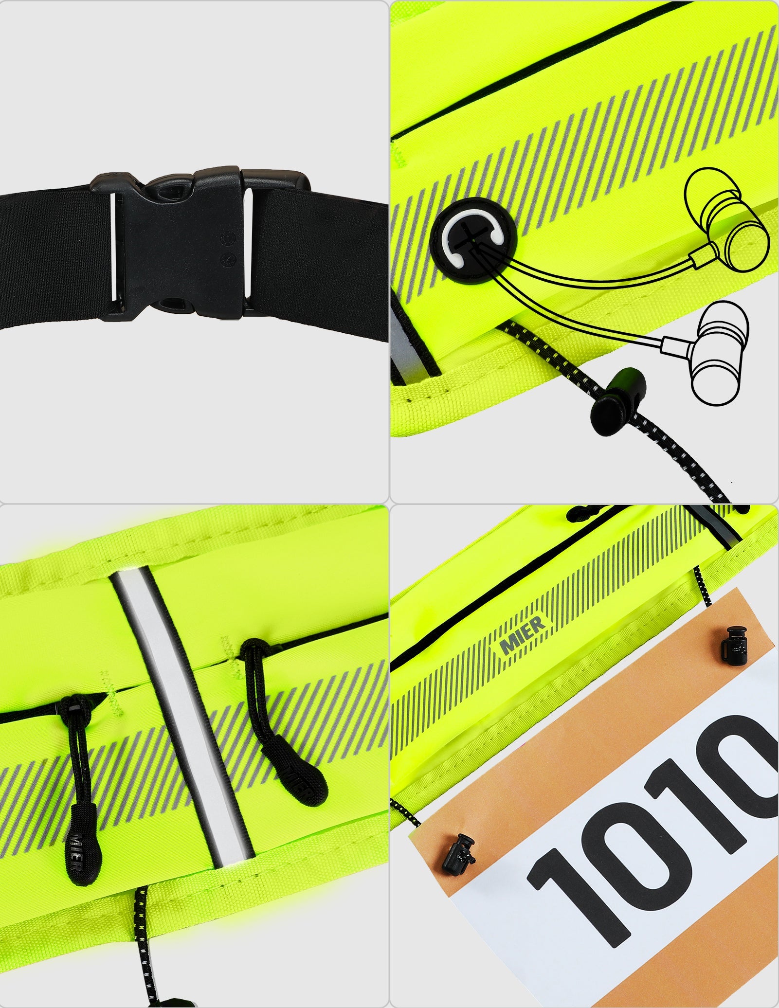 MIER Running Belt Slim Waist Pack with Bib Clips Phone Holder Running Belt