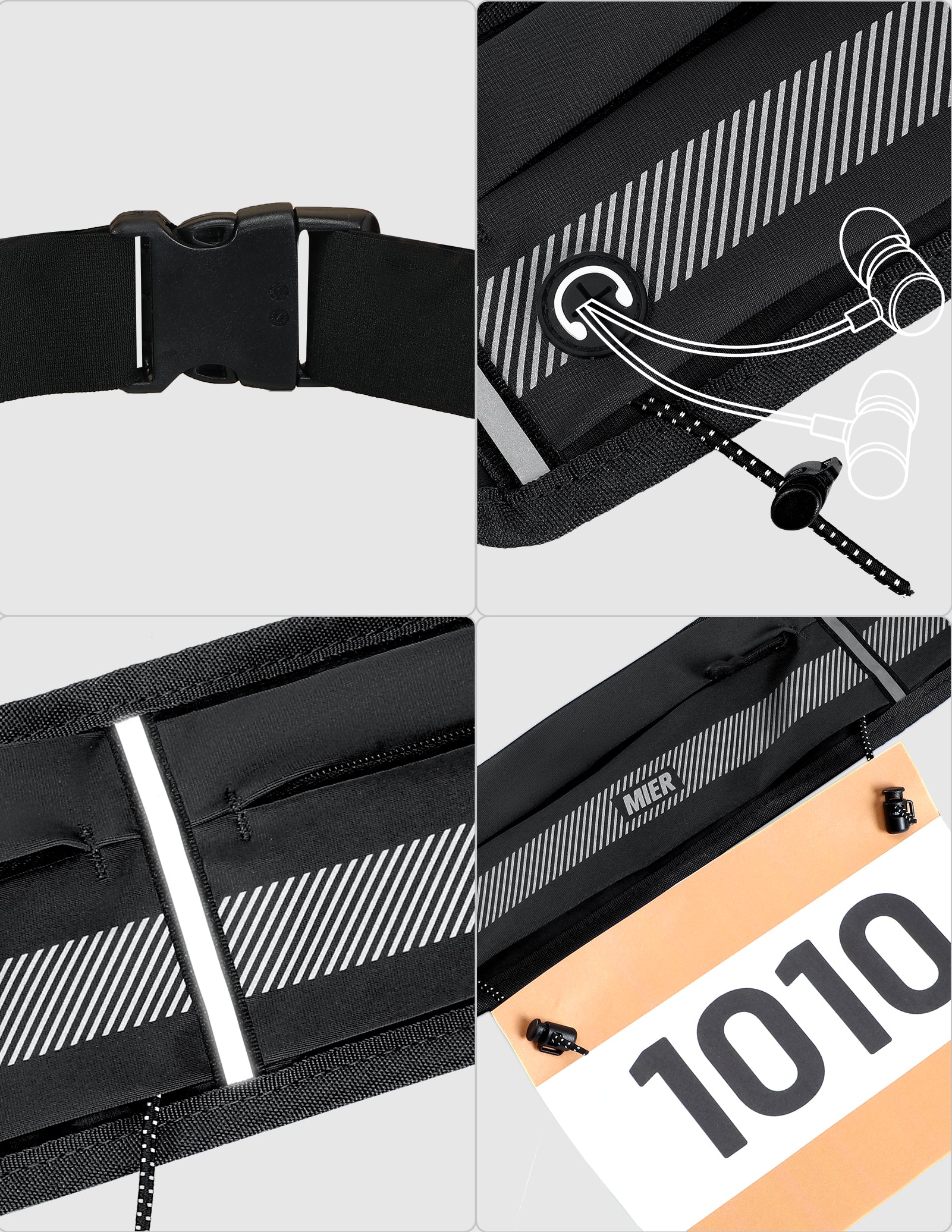 MIER Running Belt Slim Waist Pack with Bib Clips Phone Holder Running Belt