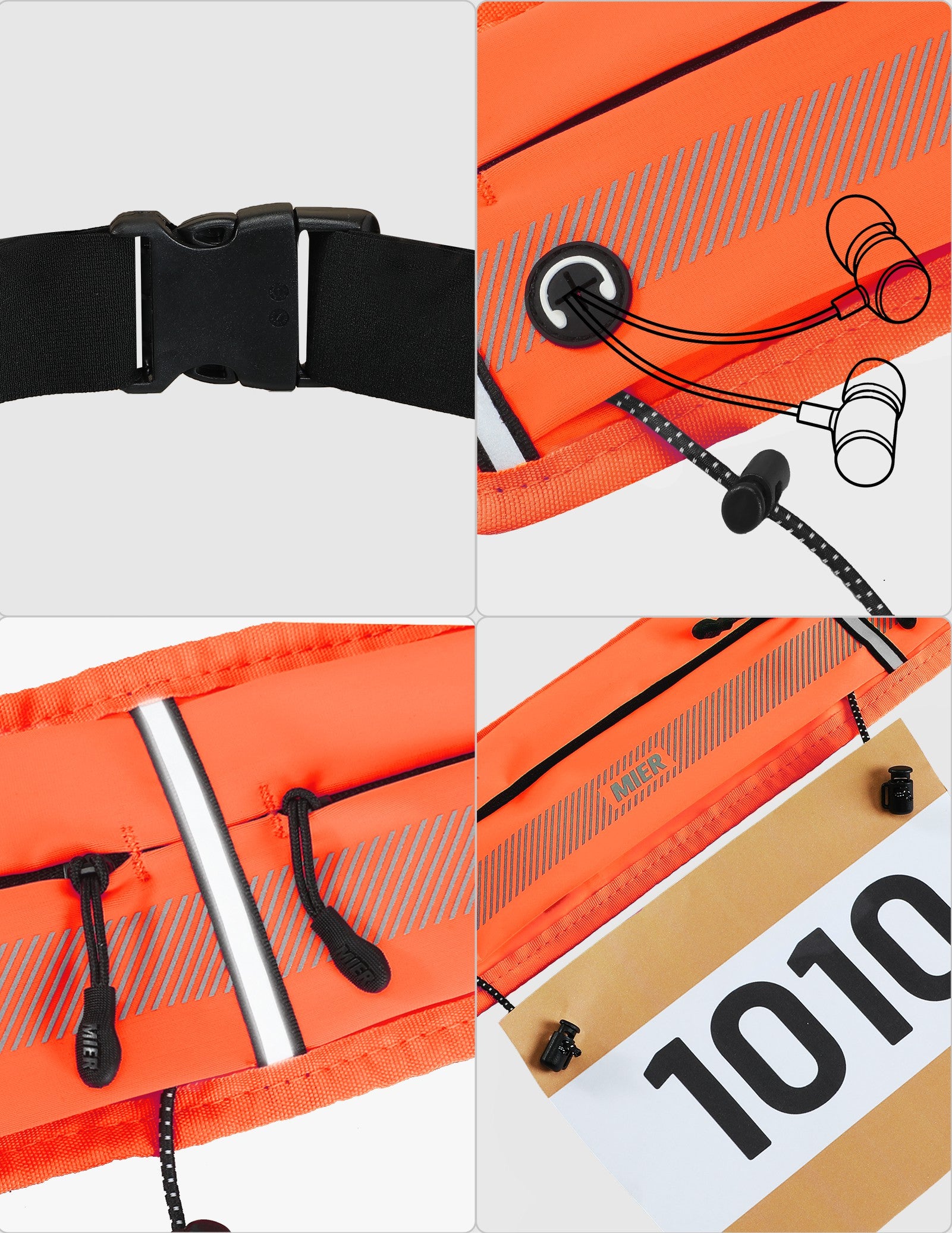 MIER Running Belt Slim Waist Pack with Bib Clips Phone Holder Running Belt