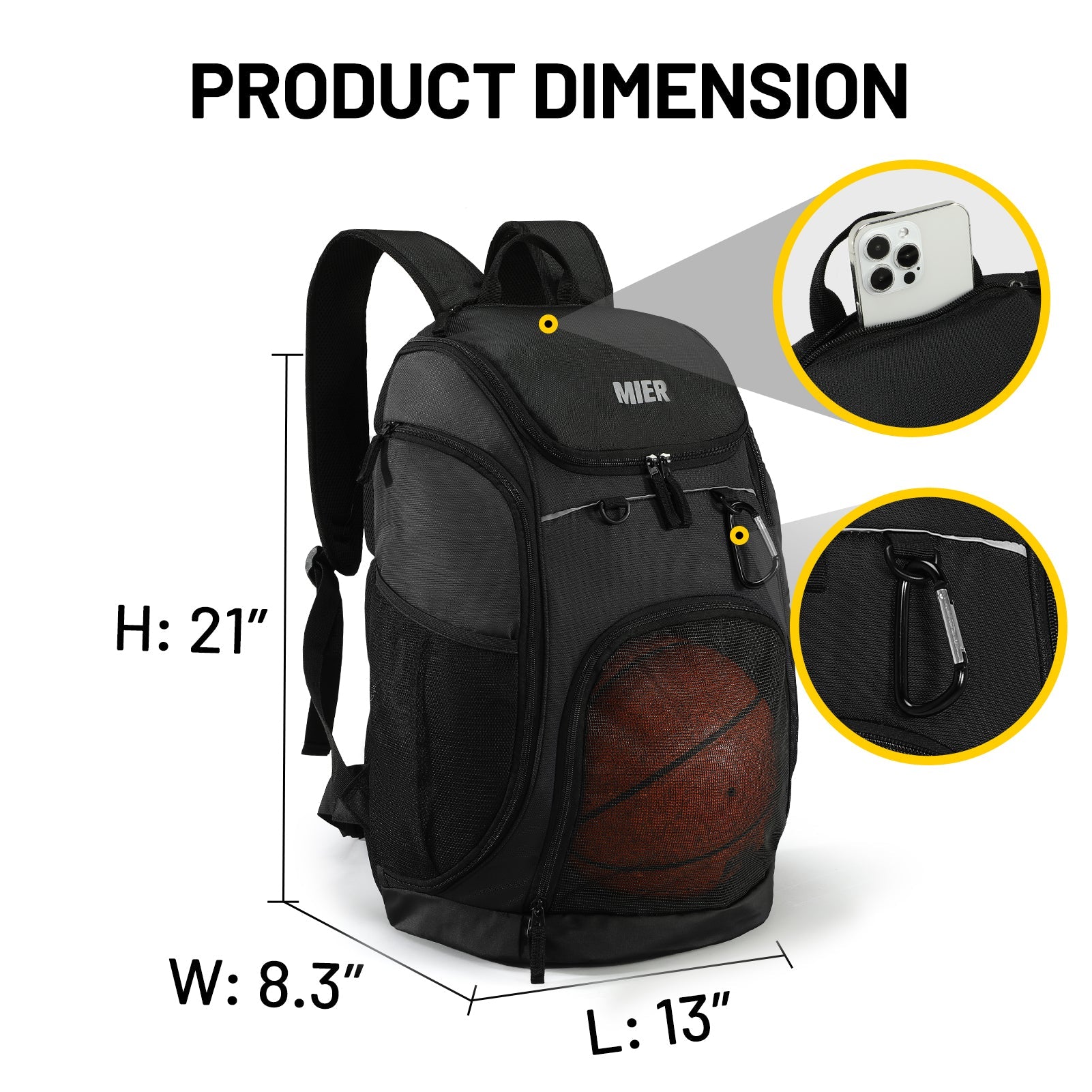 MIER Basketball Backpack Large Sports Bag with Laptop Compartment Backpack Bag