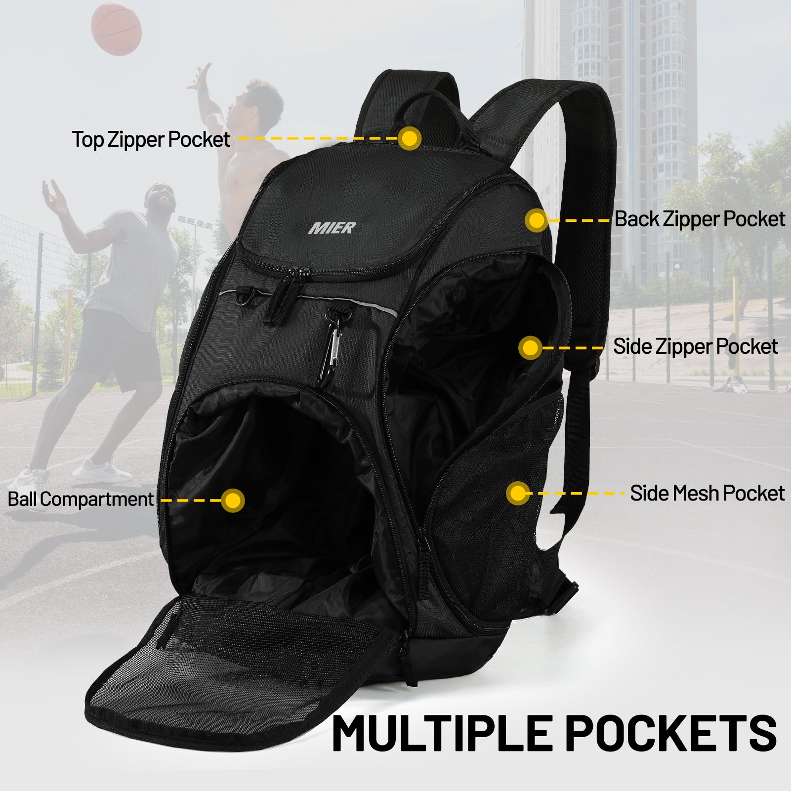 backpacks with large side pockets for laptops MIER Basketball Backpack Large Sports Bag with Laptop Compartment