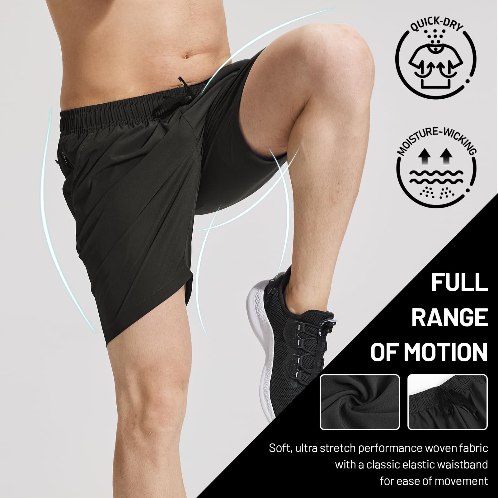 Pantalones cortos para correr de secado rápido para hombre con bolsillos con cremallera de 7 pulgadas