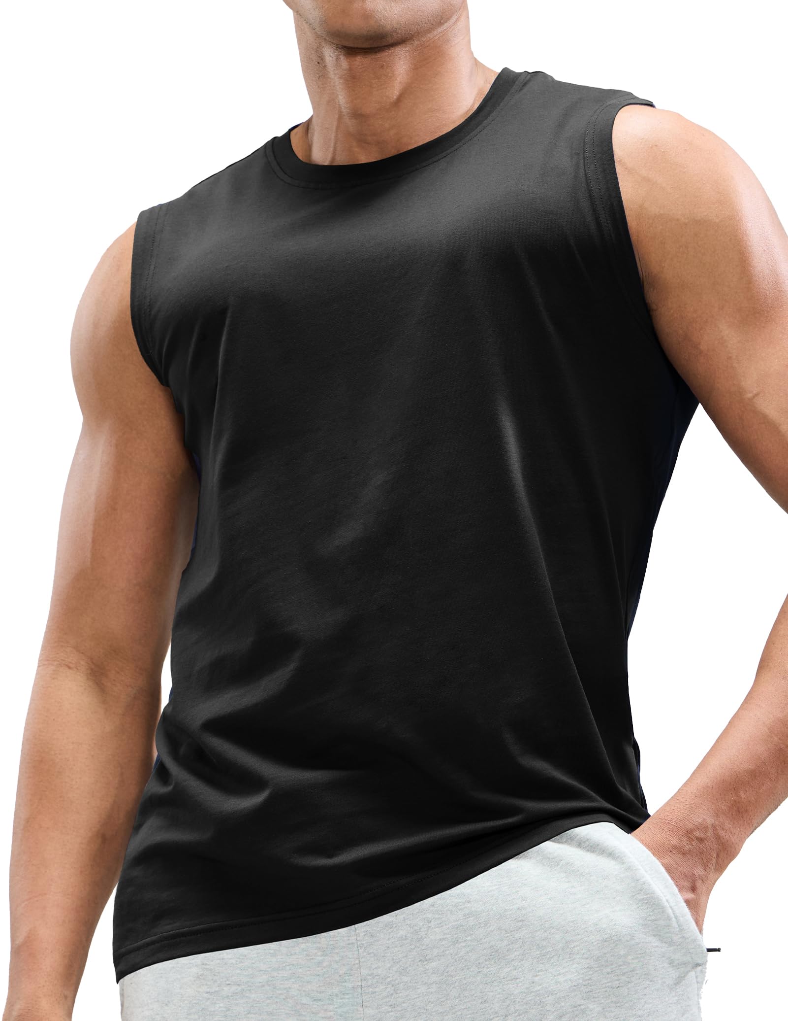 MIER Cotton Blend Running Tank for Men Stretchable and Moisture Wicking Men's Tank Top