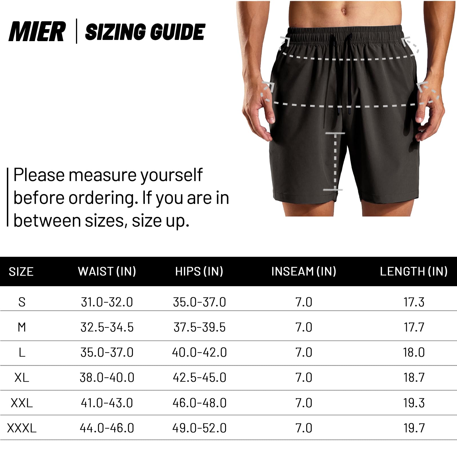 MIER Men's 7 Inch Active Running Shorts with Zipper Pockets Men's Shorts