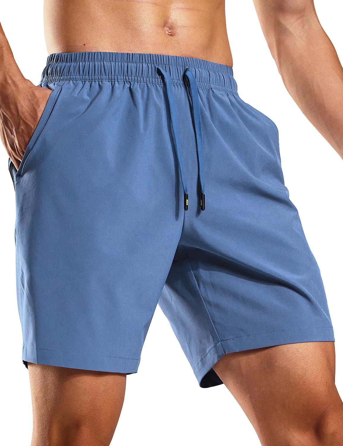 Pantalones cortos para correr de secado rápido para hombre con bolsillos con cremallera de 7 pulgadas