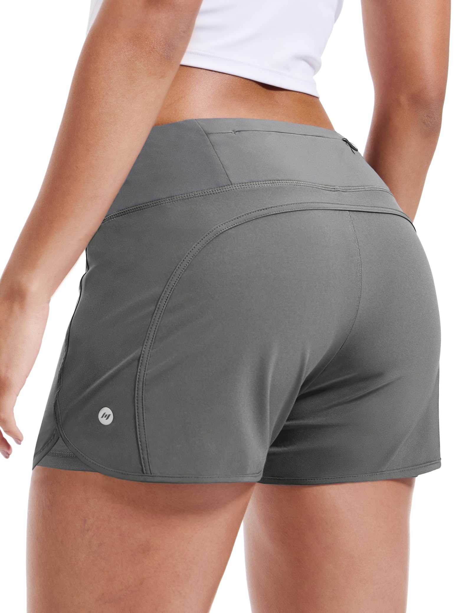 Women's 2 in 1 Running Shorts with Liner Zipper Pocket 3"