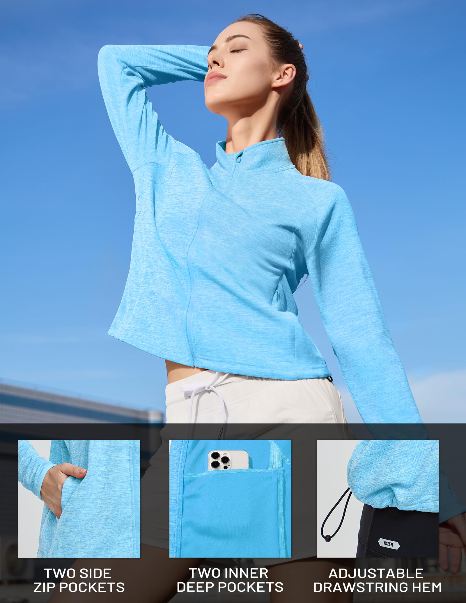 MIER Women's Lightweight Full Zip Hooded Performance Jacket Women Active Shirt