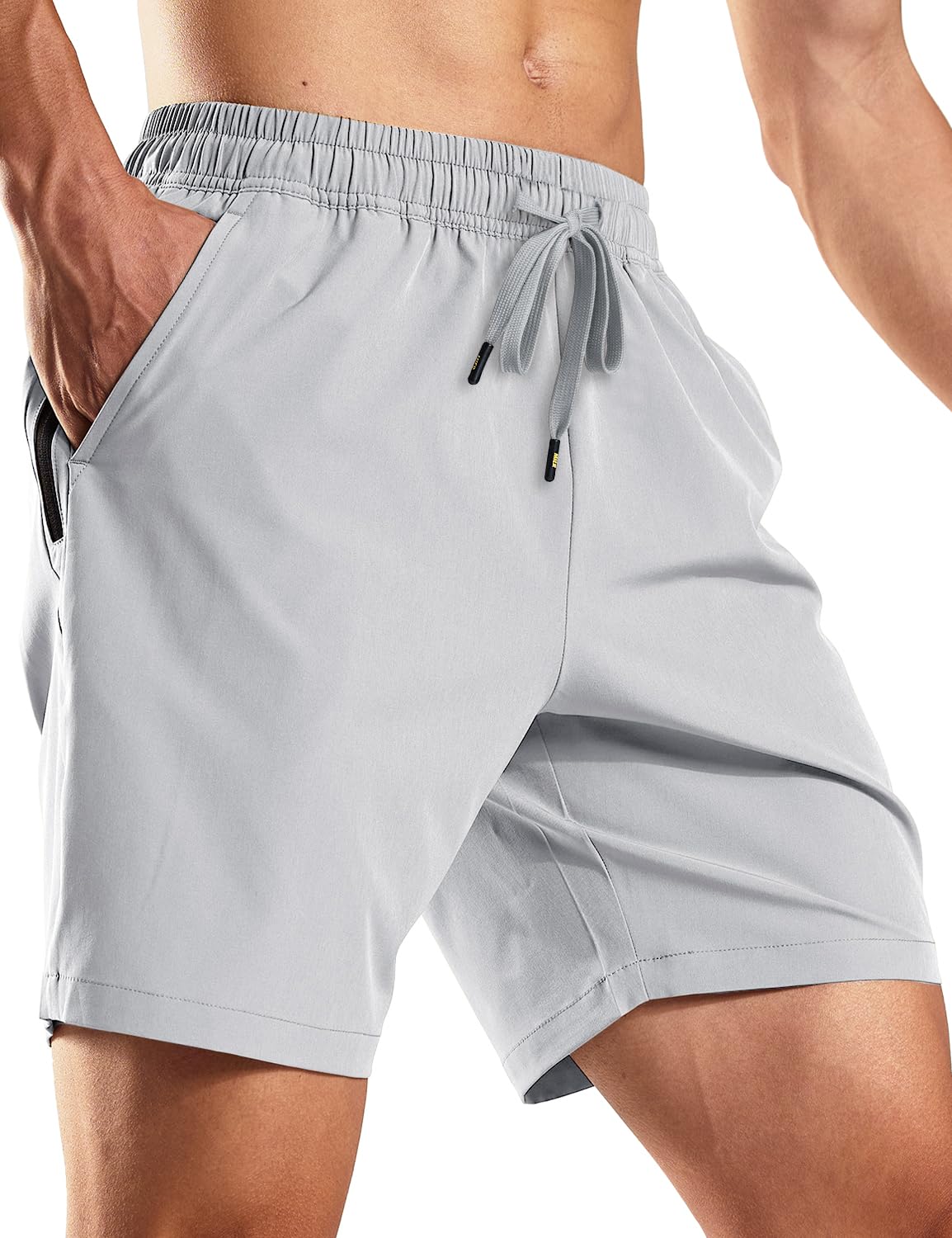 Pantalones cortos para correr de secado rápido para hombre con bolsillos con cremallera de 7 pulgadas