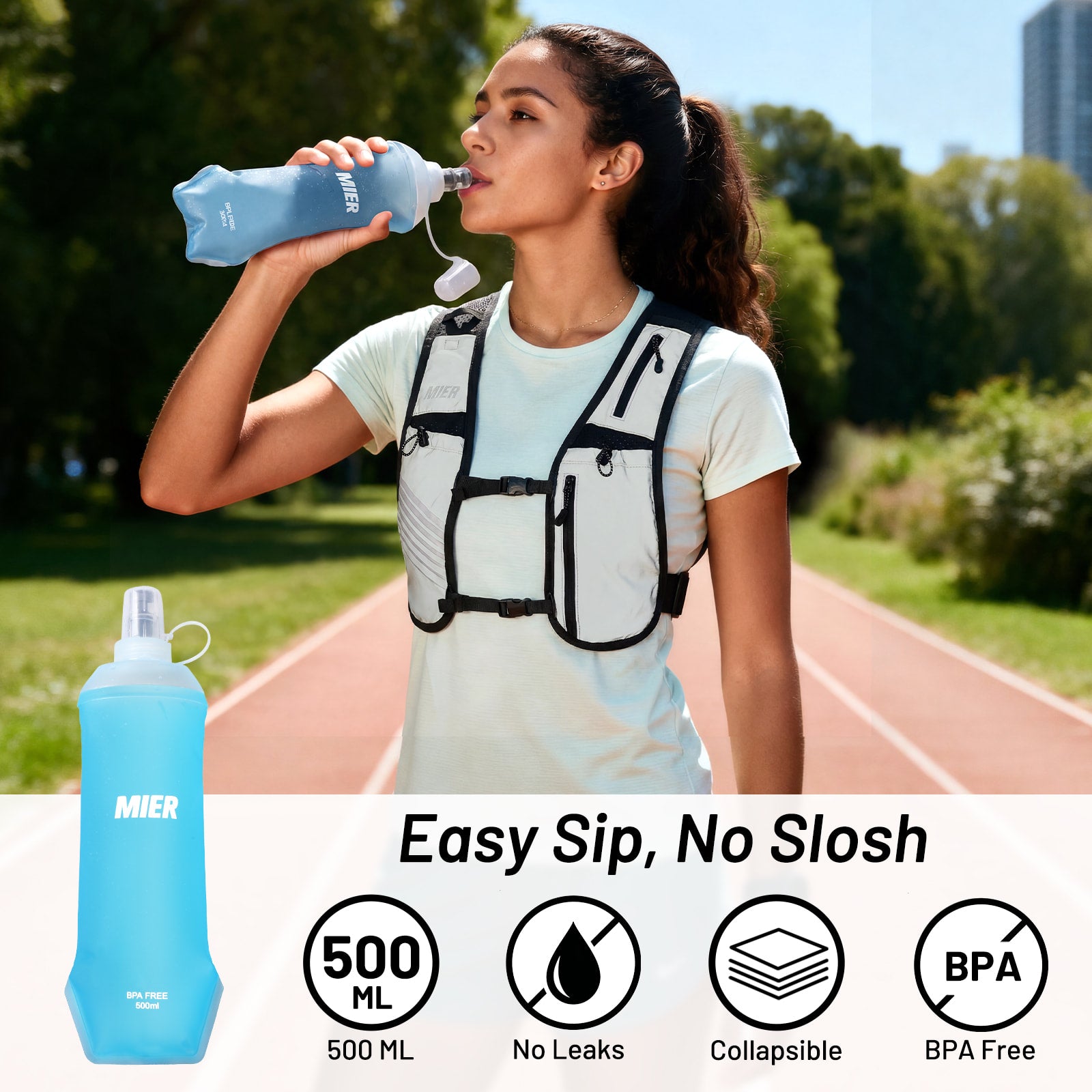 MIER Running Hydration Vest with 500ml Soft Flask Lightweight Reflective Vest Backpack for Women Men Running Vest