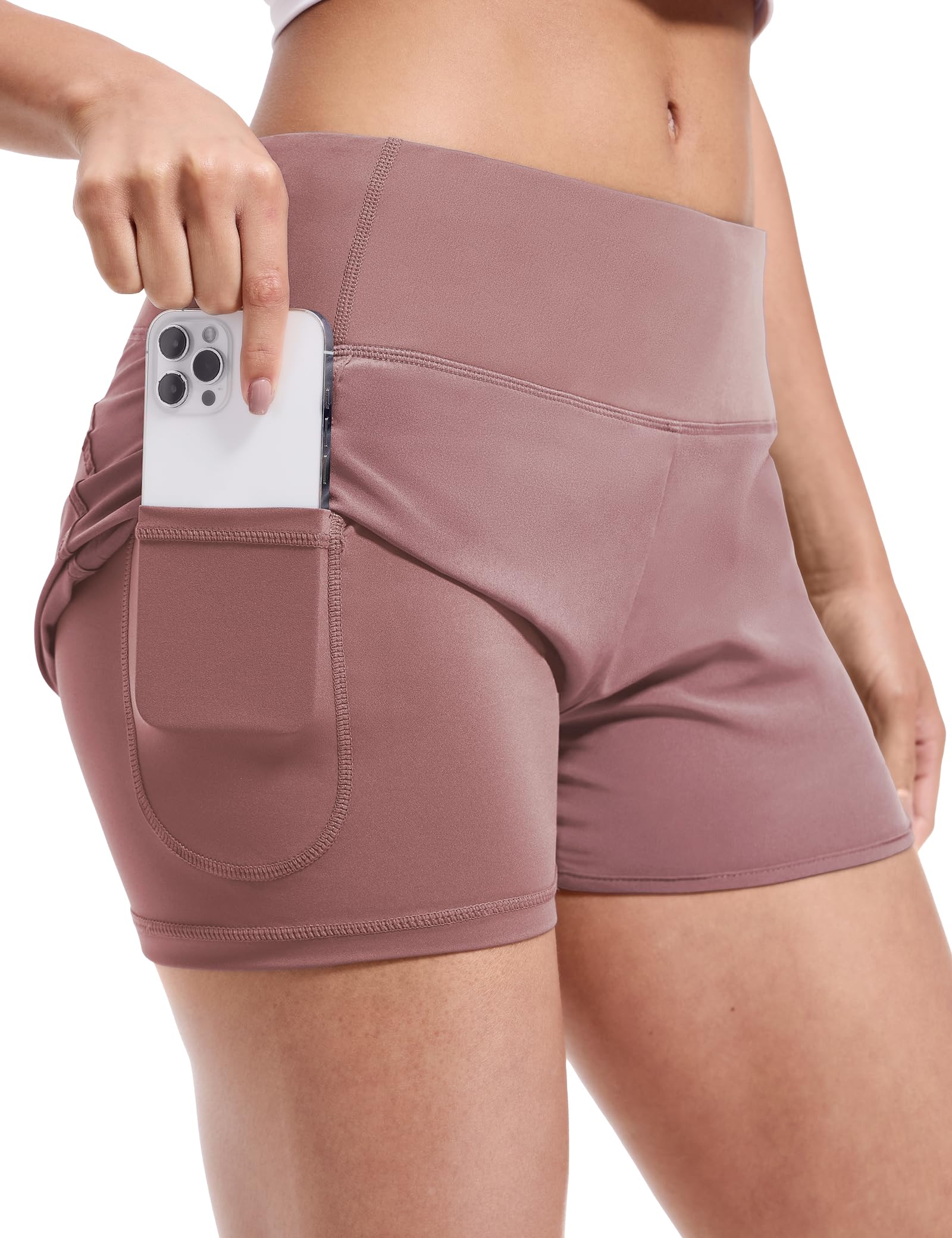 MIER Women's 2 in 1 Running Shorts with Liner and Zipper Pocket 3 Inch Women Shorts