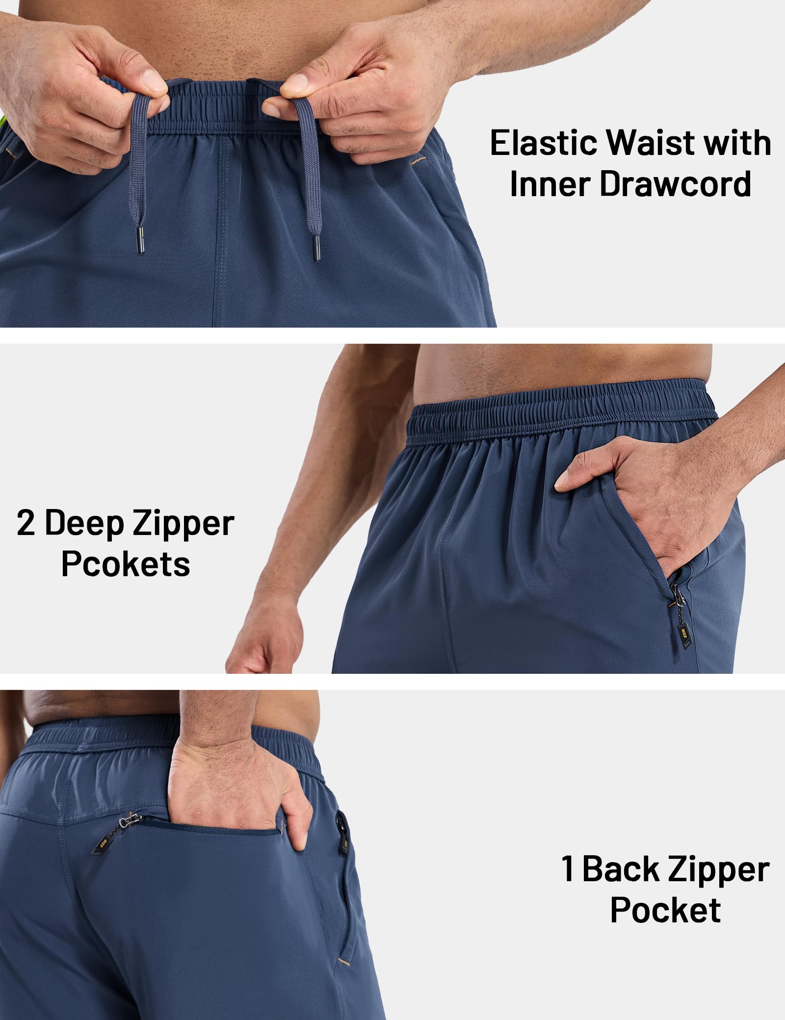 MIER Men's 5 Inch Dry Fit Running Shorts with Zipper Pockets Men's Shorts