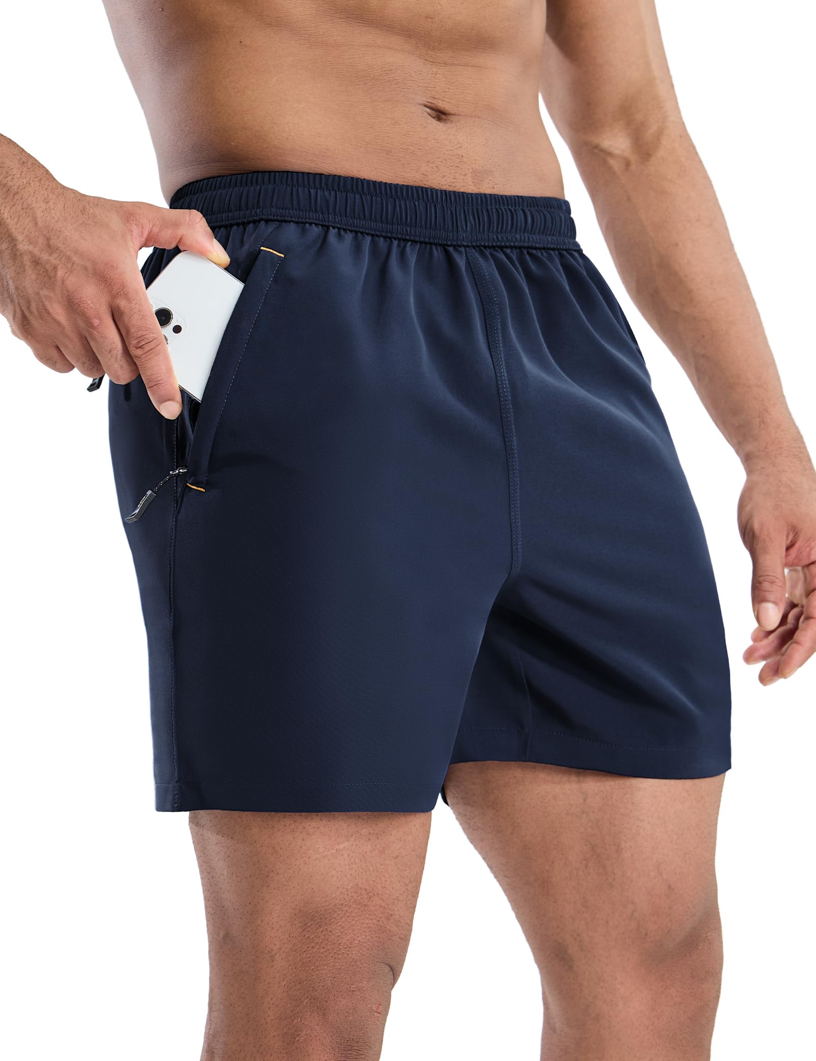 MIER Men's 5 Inch Dry Fit Running Shorts with Zipper Pockets Men's Shorts