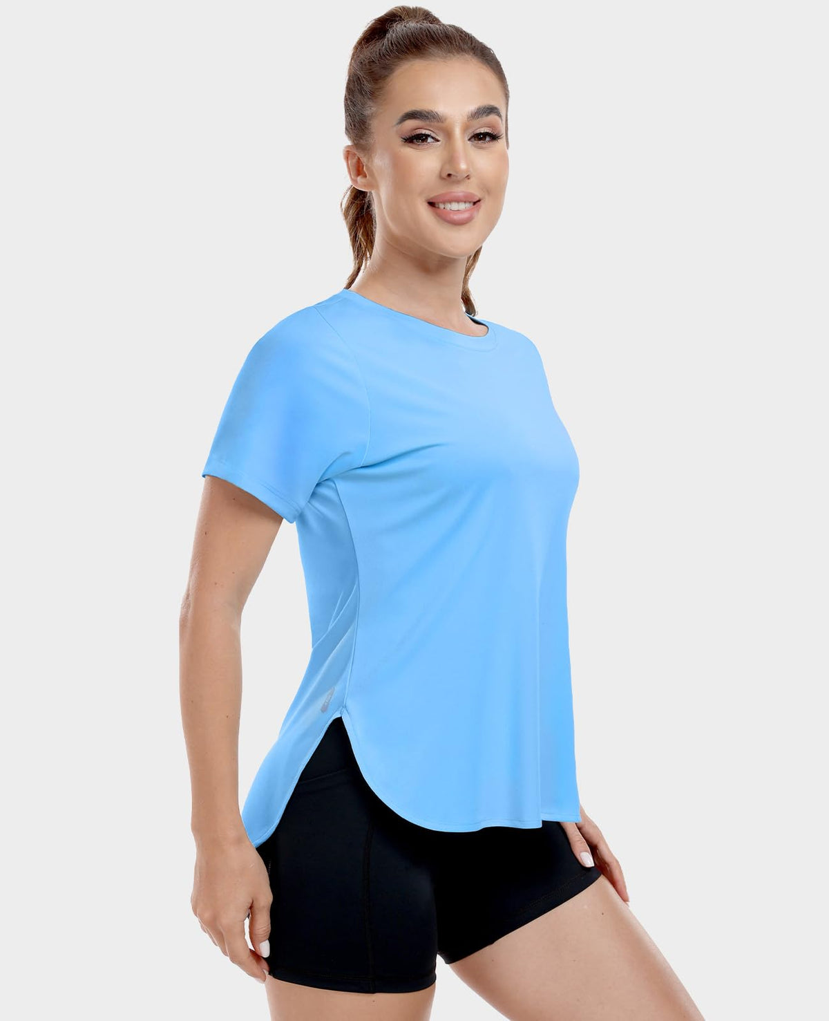 MIER Women's Moisture Wicking Running T-Shirt Lightweight and Durable Women Active Shirt Sky Blue / XS