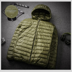 Autumn Winter Men's Ultralight Thin Down Jacket 90% White Duck Down Hooded Jackets Warm Coat Parka Men Portable Outwear 0 ArmyGreen hooded / M MIER